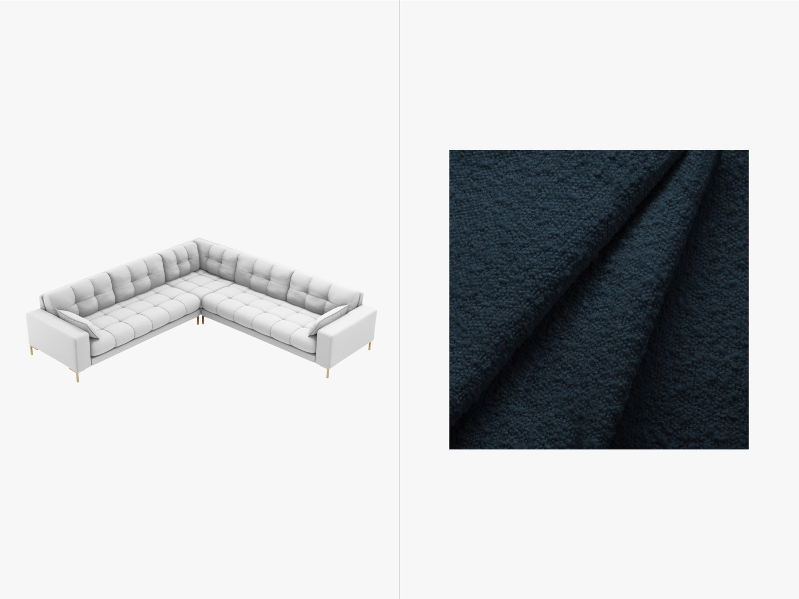 Mamaia Boucle Symmetrical Ecksofa 6 Sitzer in Dark Blue/Gold präsentiert im Onlineshop von KAQTU Design AG. 3er Sofa ist von Micadoni