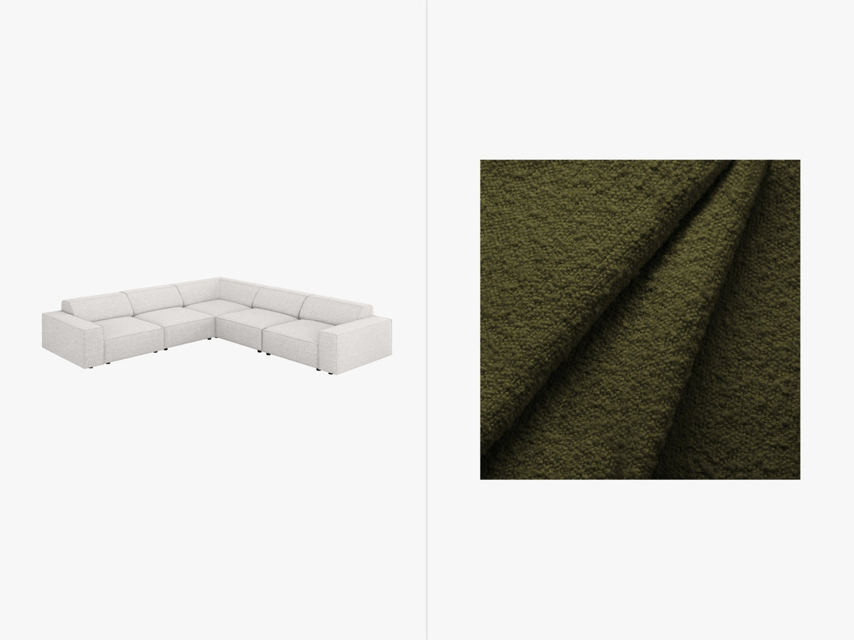 Jodie Boucle Symmetrical Ecksofa 6 Sitzer in Dark Olive Green-Baloo präsentiert im Onlineshop von KAQTU Design AG. Ecksofa ist von Micadoni