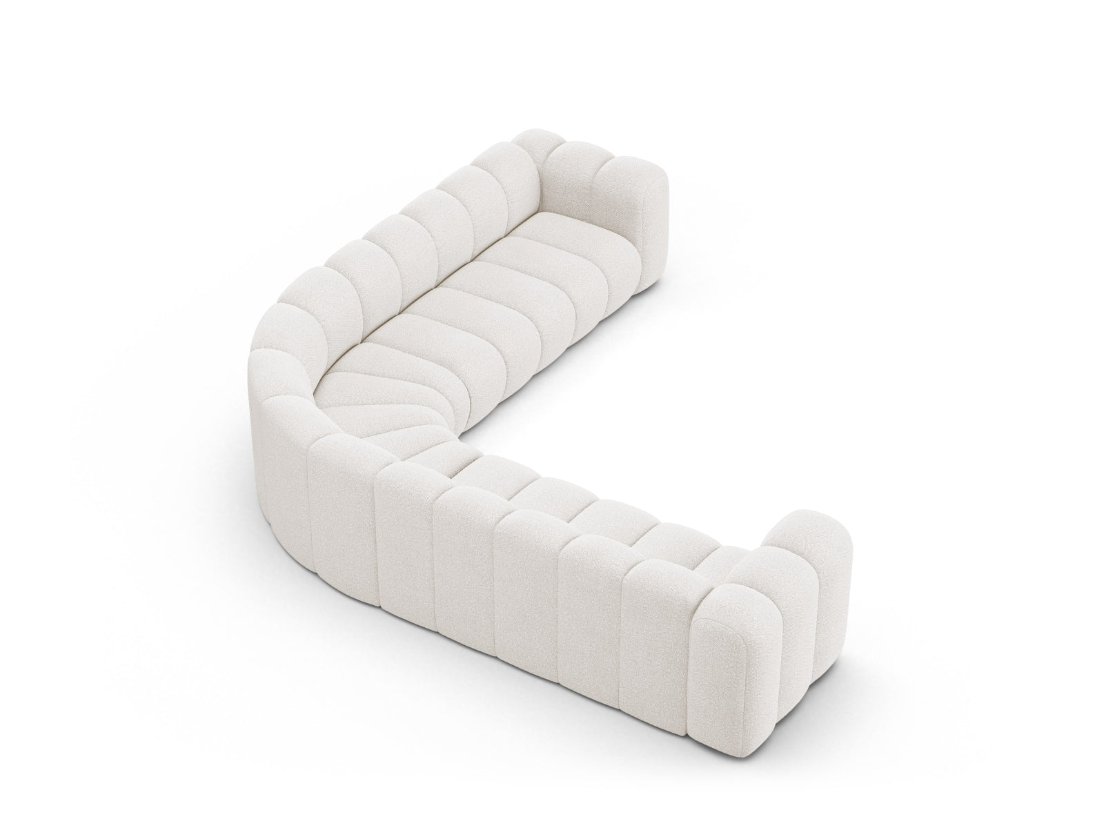 Vielseitiges, modernes Ecksofa für 6 Personen in elegantem Weiß, perfekt für stilvolle Wohnzimmergestaltung von Micadoni.