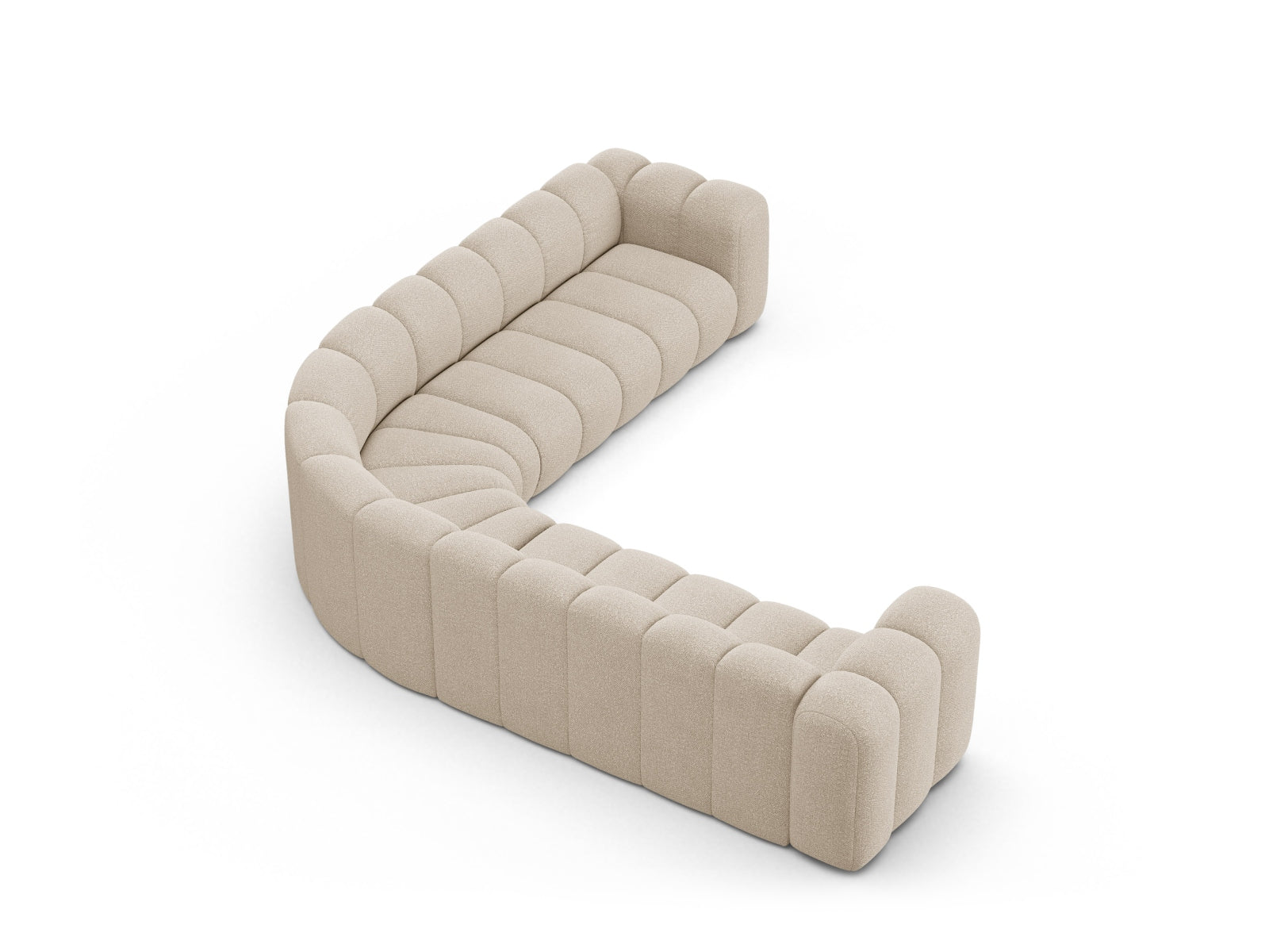 Elegantes, modulares Ecksofa für 6 Personen in Beige, perfekt für gesellige Abende und stilvolle Einrichtung in jedem Wohnzimmer.