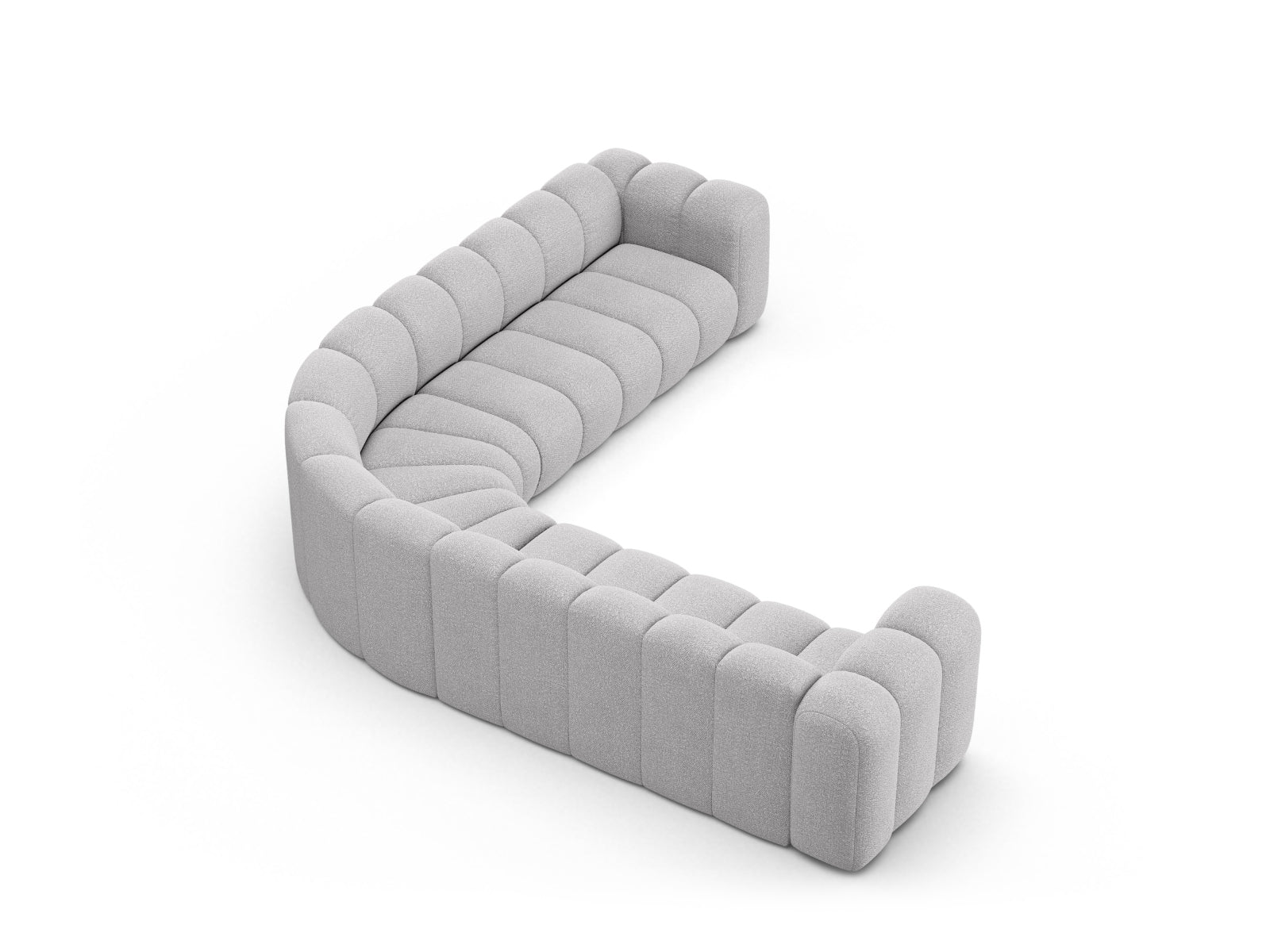 Modernes, flexibles Ecksofa für bis zu 6 Personen in sanftem Grau, perfekt für entspannte Stunden und stilvolle Einrichtung.