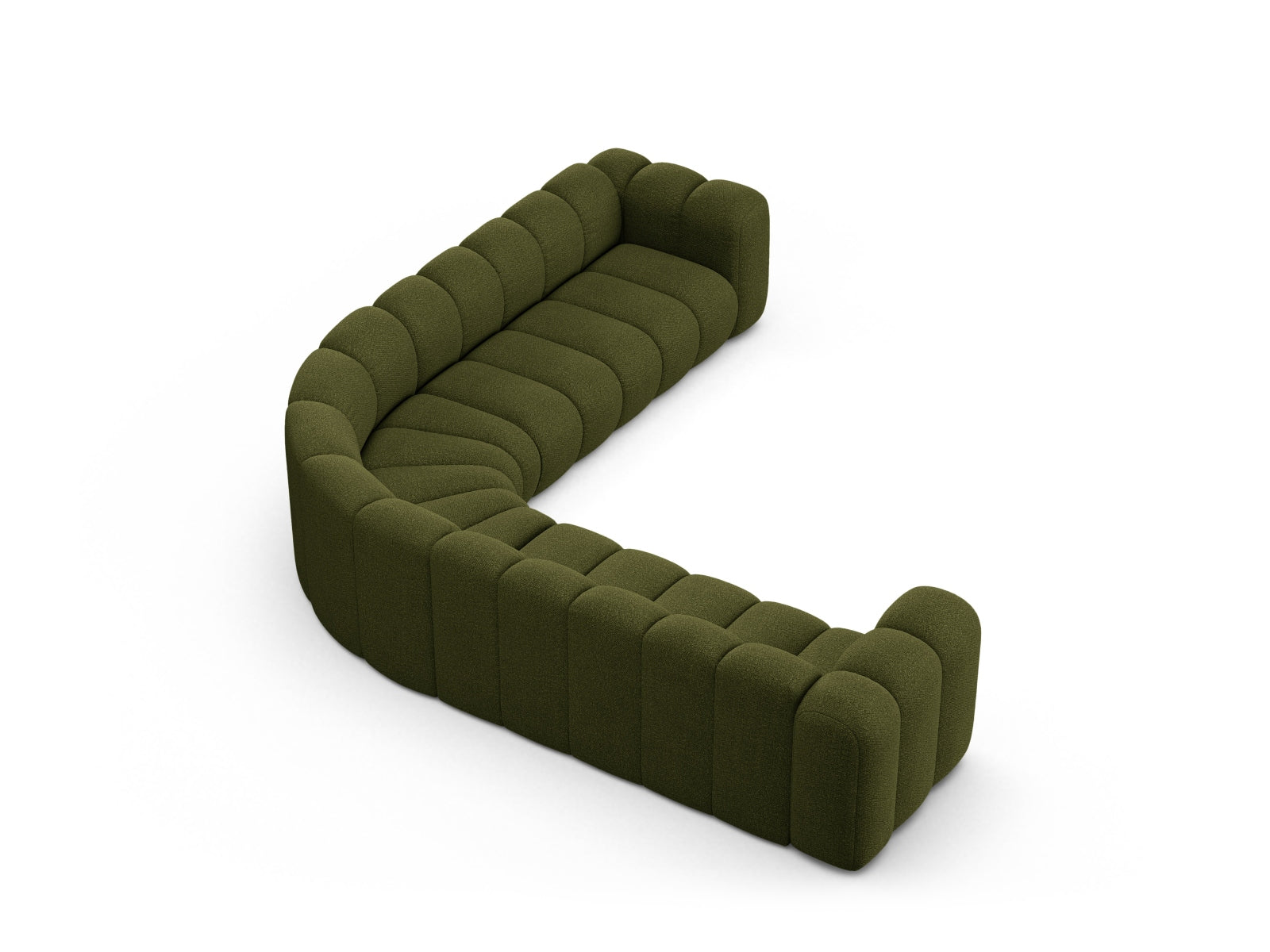 Modernes, flexibles Ecksofa für 6 Personen in tiefem Olivgrün, perfekt für entspannte Stunden und stilvolle Einrichtung.
