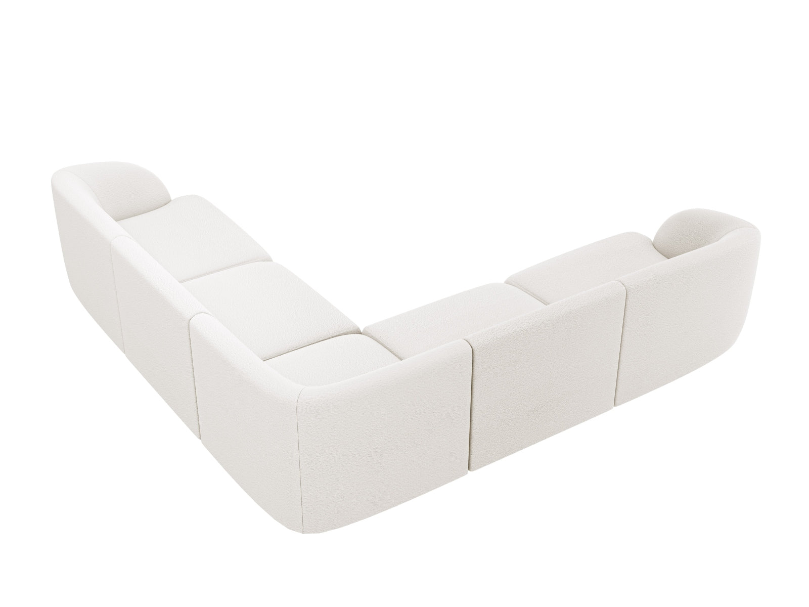Elegantes Miley Bouclé Ecksofa in Weiß, reversibel und ideal für 5 Personen, perfekt für stilvolle Wohnräume.