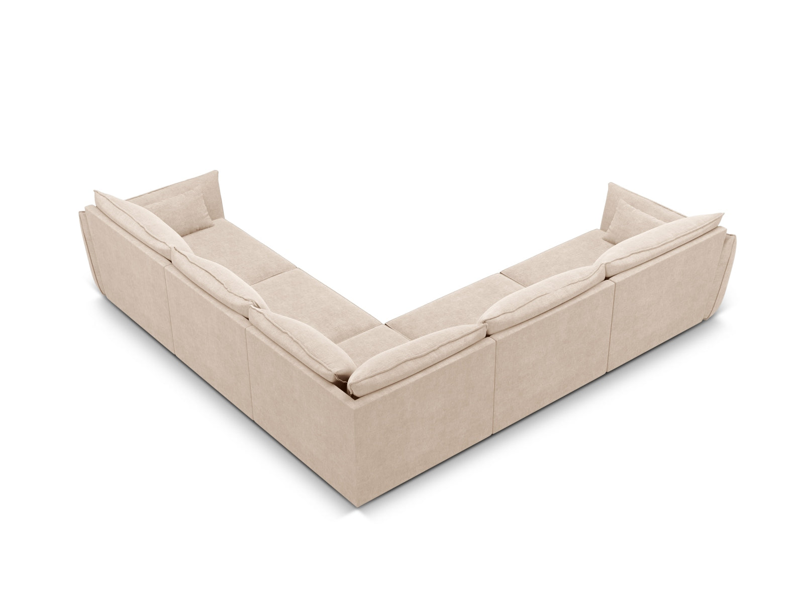 Beige Kaelle Symmetrical Ecksofa mit 7 Sitzen von Micadoni, ideal für gesellige Abende und stilvolle Einrichtung. Komfort trifft auf modernes Design.