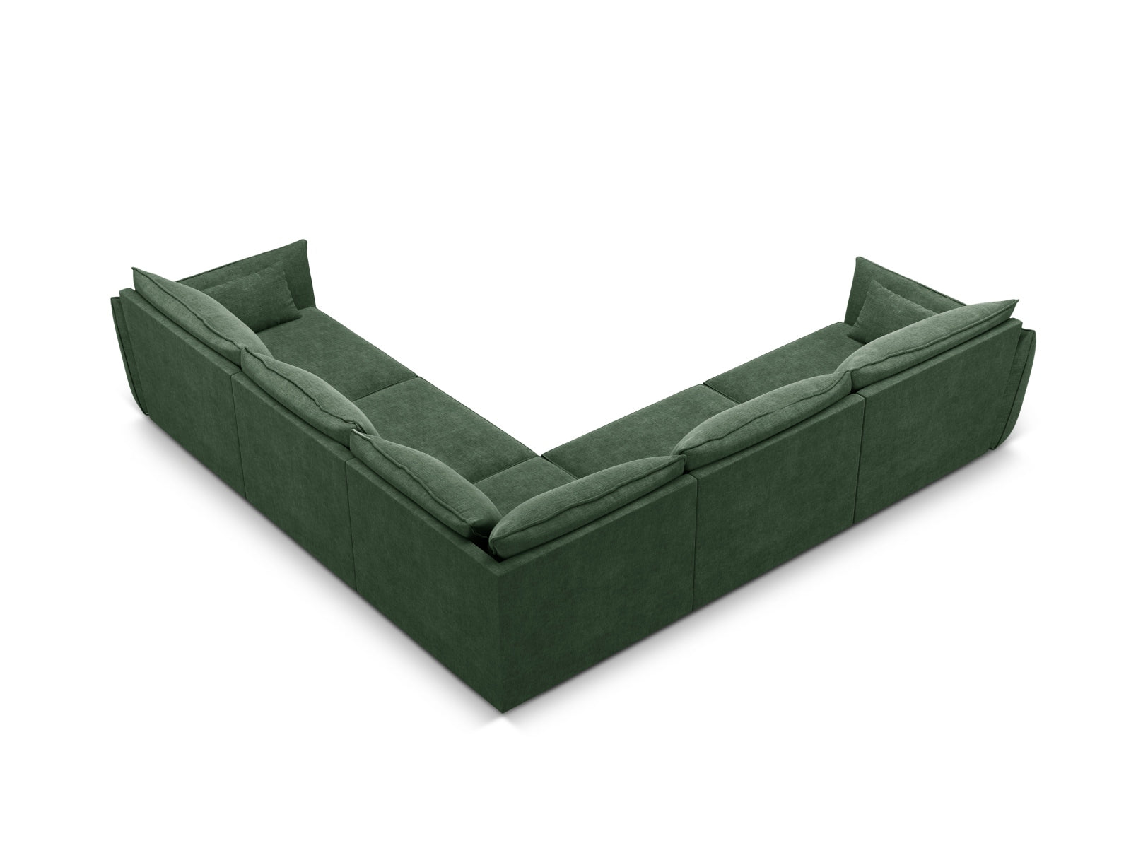 Modernes Kaelle Symmetrical Ecksofa in edlem Flaschengrün, 7-Sitzer von Micadoni, perfekt für gemütliche und stilvolle Wohnzimmer.