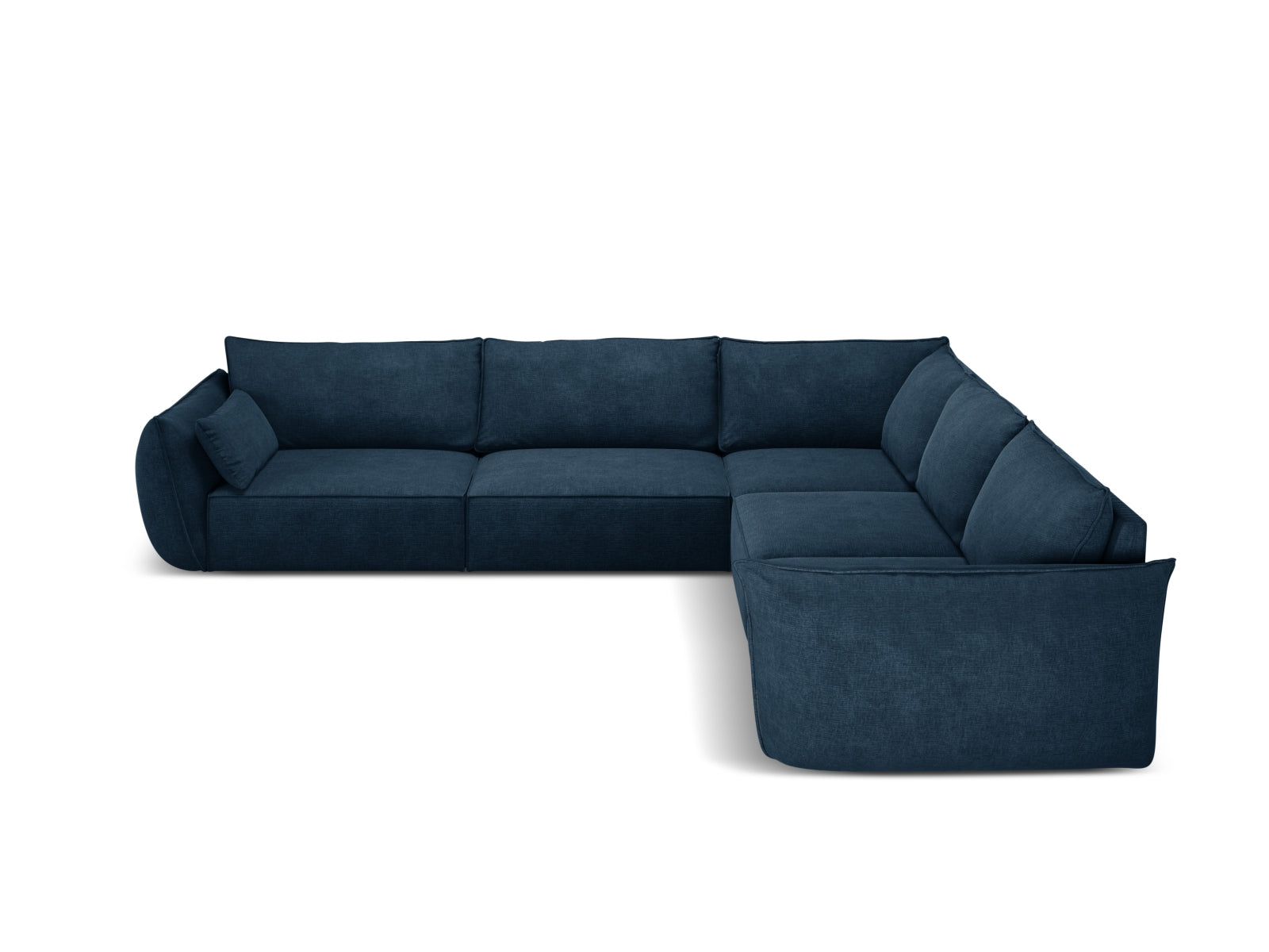 Elegantes Kaelle Symmetrical Ecksofa in Royalblau, 7-Sitzer, ideal für stilvolle Wohnräume, erhältlich bei KAQTU Design AG.