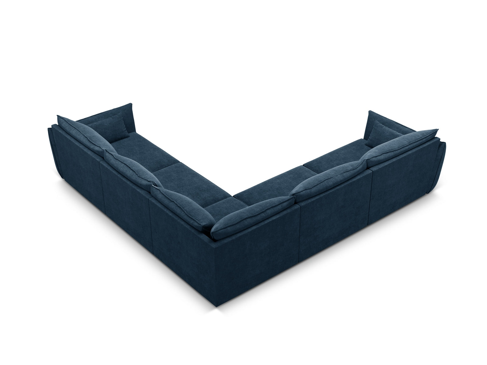 Modernes 7-Sitzer Ecksofa Kaelle in Royalblau, perfekt für gemütliche und stilvolle Wohnzimmergestaltung.