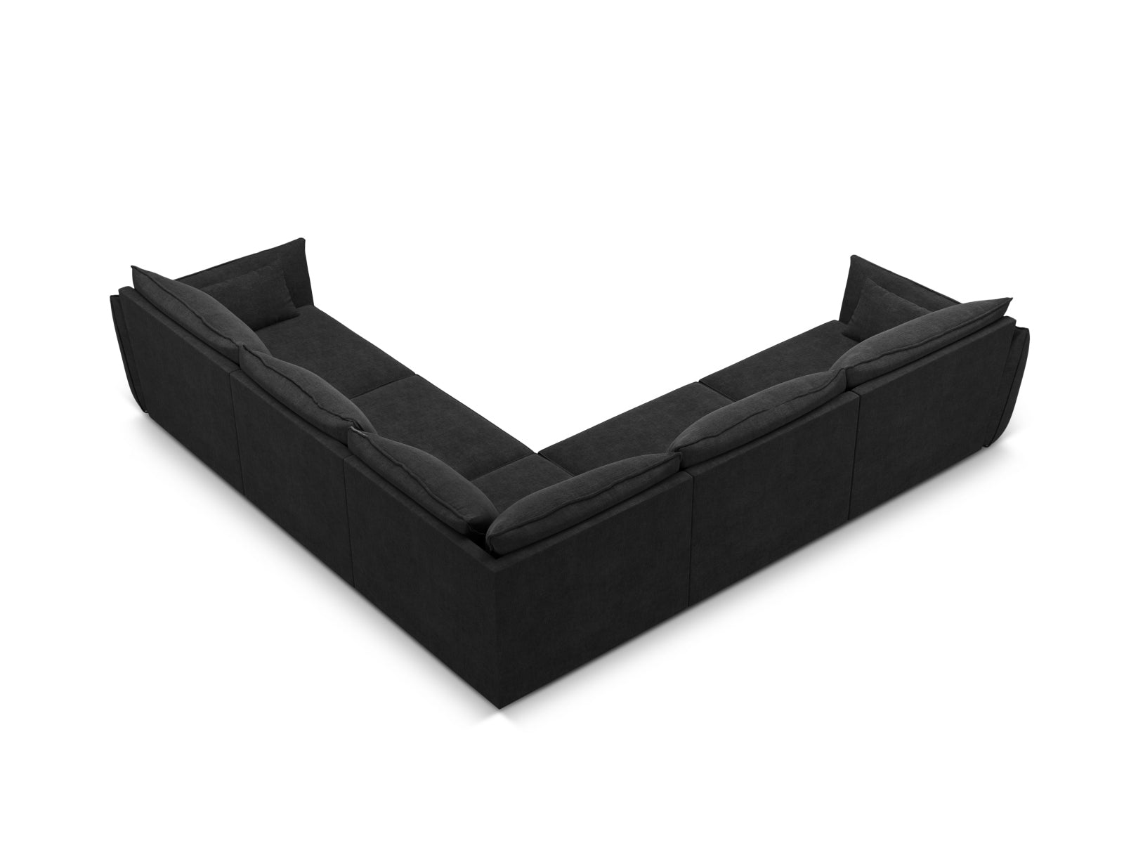Stylisches Kaelle Symmetrical Ecksofa mit Platz für 7 Personen, in edlem Schwarz, perfekt für zeitgemäße Wohnkonzepte von Micadoni.