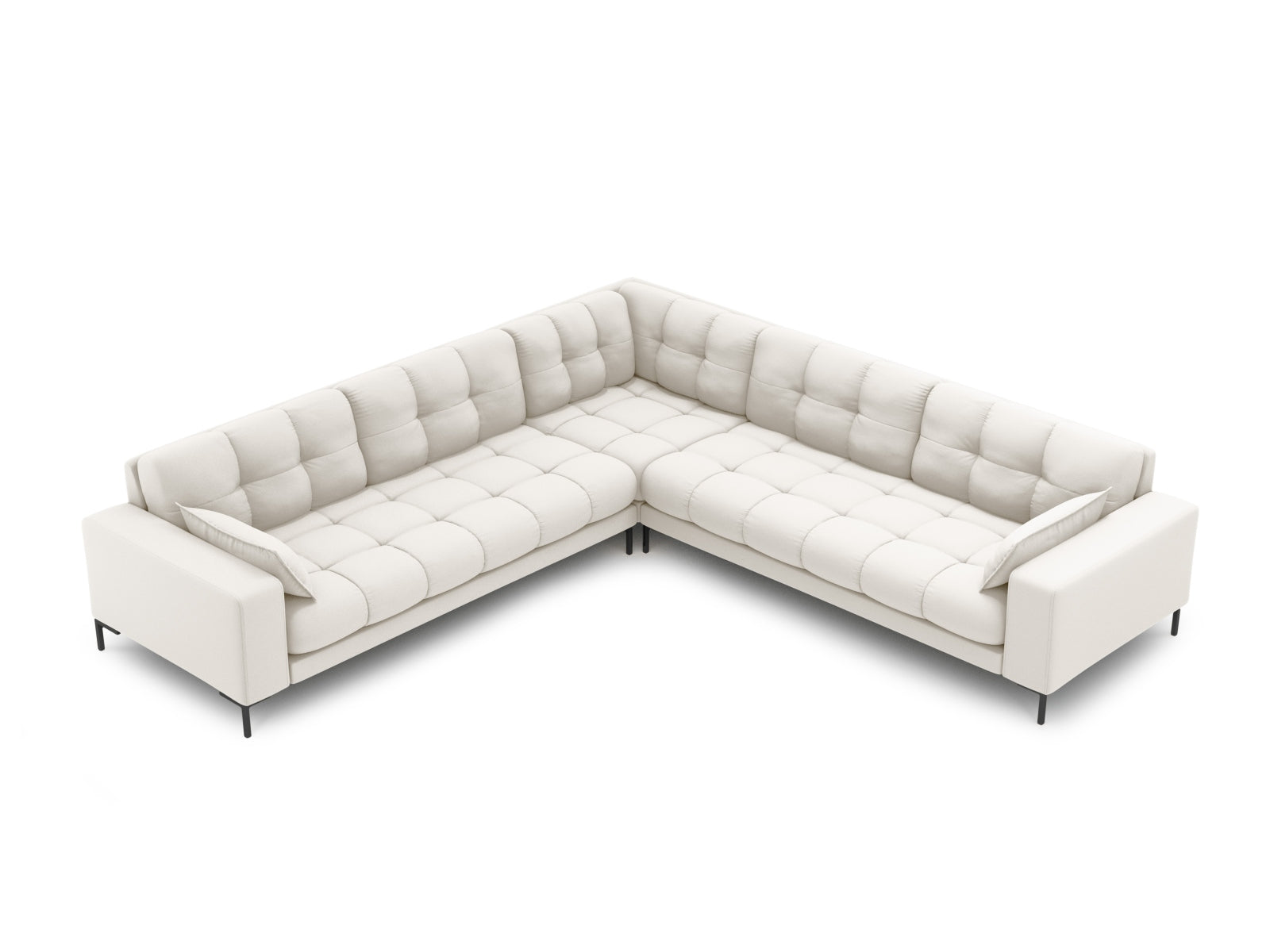 Elegantes Mamaia Ecksofa für 6 Personen in sanftem Beige und stilvollem Schwarz, ideal für moderne Wohnräume.