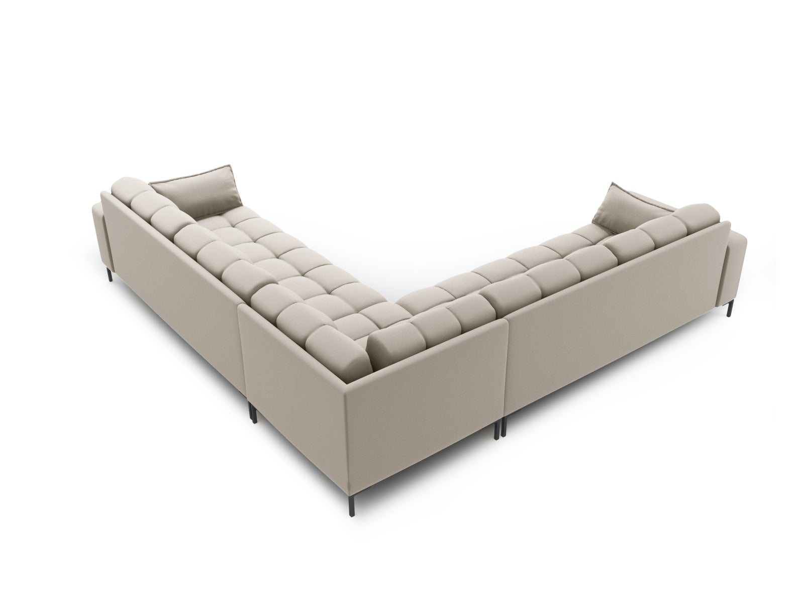 Elegantes Mamaia Ecksofa in Beige und Schwarz, bietet Platz für 6 Personen und verleiht jedem Raum eine moderne Note.