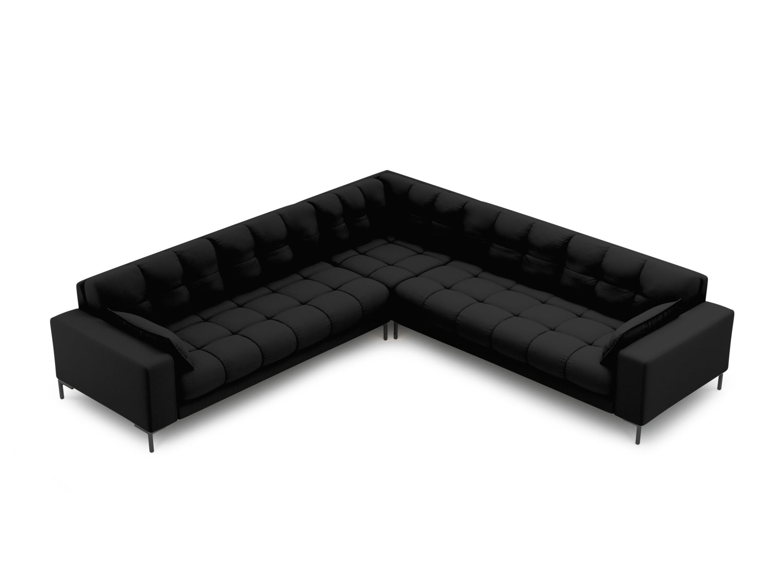Elegantes Mamaia Ecksofa für 6 Personen in stilvollem Schwarz, ideal für moderne Wohnräume und gemütliche Abende.
