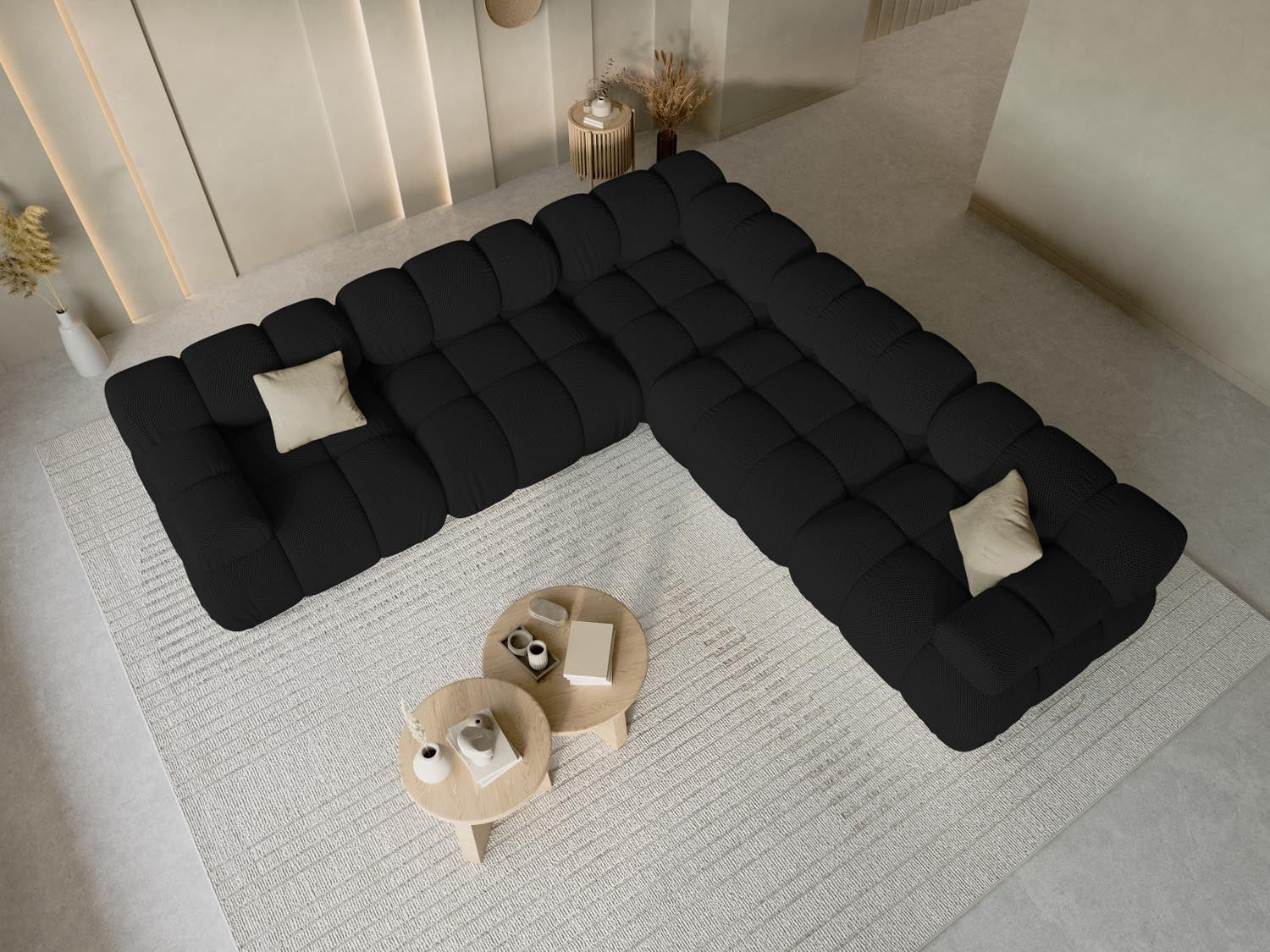 Elegantes Bellis Ecksofa in Schwarz, 5-Sitzer, 282 cm, ideal für stilvolle Wohnräume, präsentiert von Micadoni.