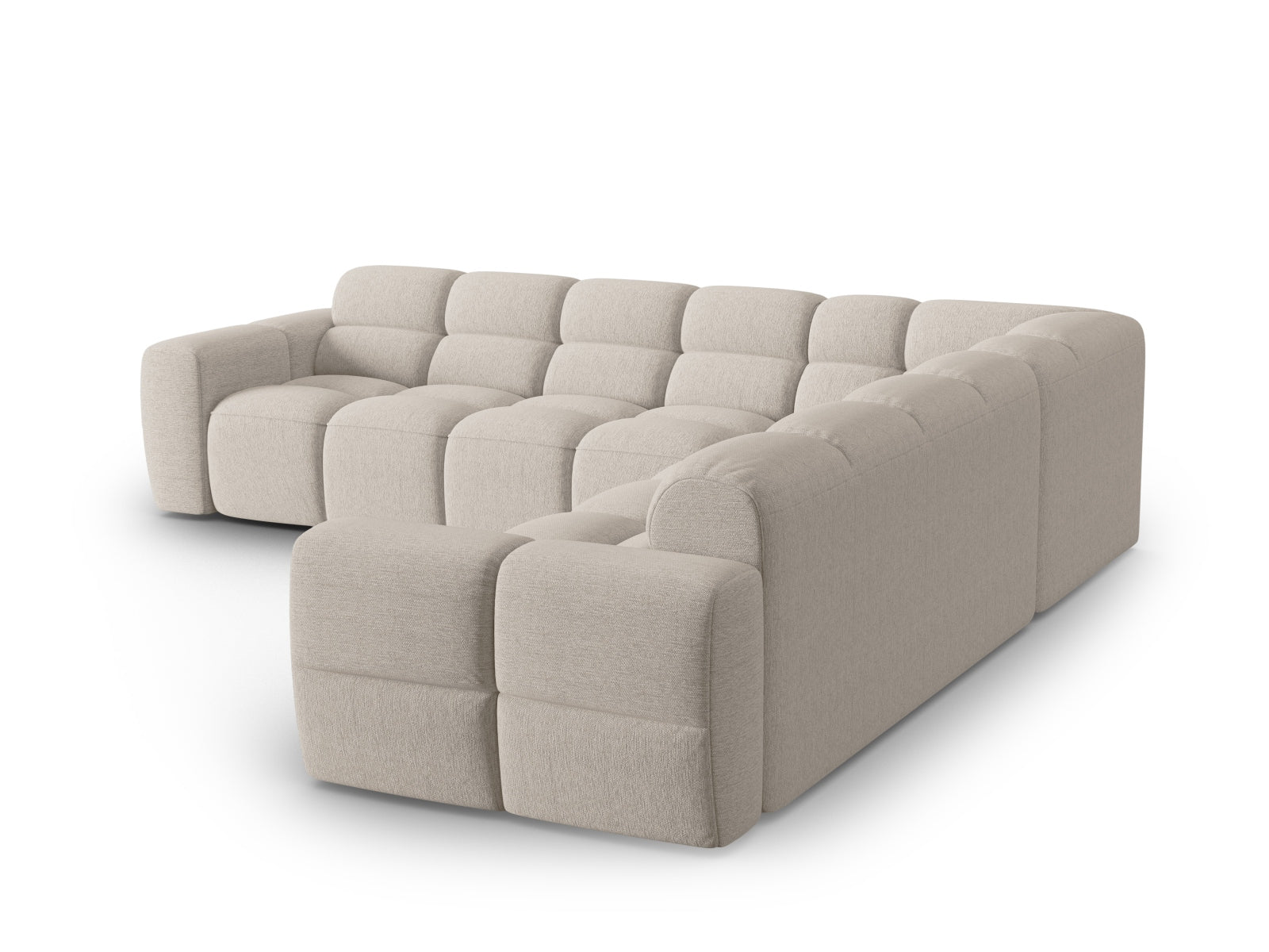 Erleben Sie das stilvolle Lisa Symmetrical Ecksofa von Micadoni. Dieses 5-Sitzer Velours-Sofa vereint Komfort und modernes Design für Ihr Zuhause.