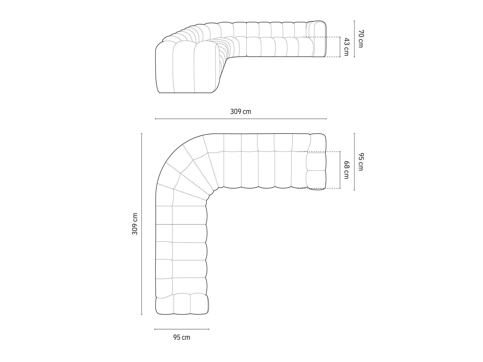 Modernes, symmetrisches Ecksofa in edlem Dunkelgrau, perfekt für große Räume und gemütliche Zusammenkünfte.