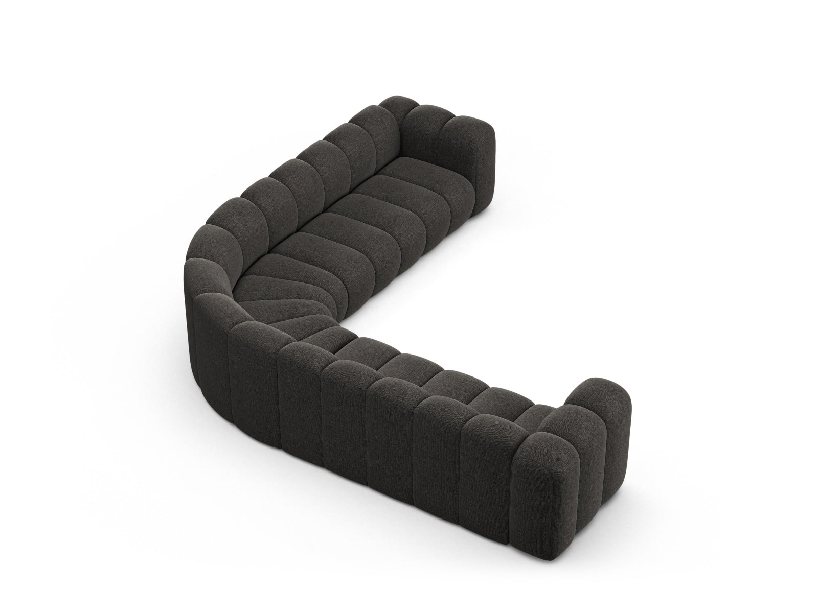 Modernes, flexibles Ecksofa in edlem Dunkelgrau, bietet komfortable Sitzgelegenheit für bis zu 6 Personen und passt perfekt in jedes Wohnzimmer.
