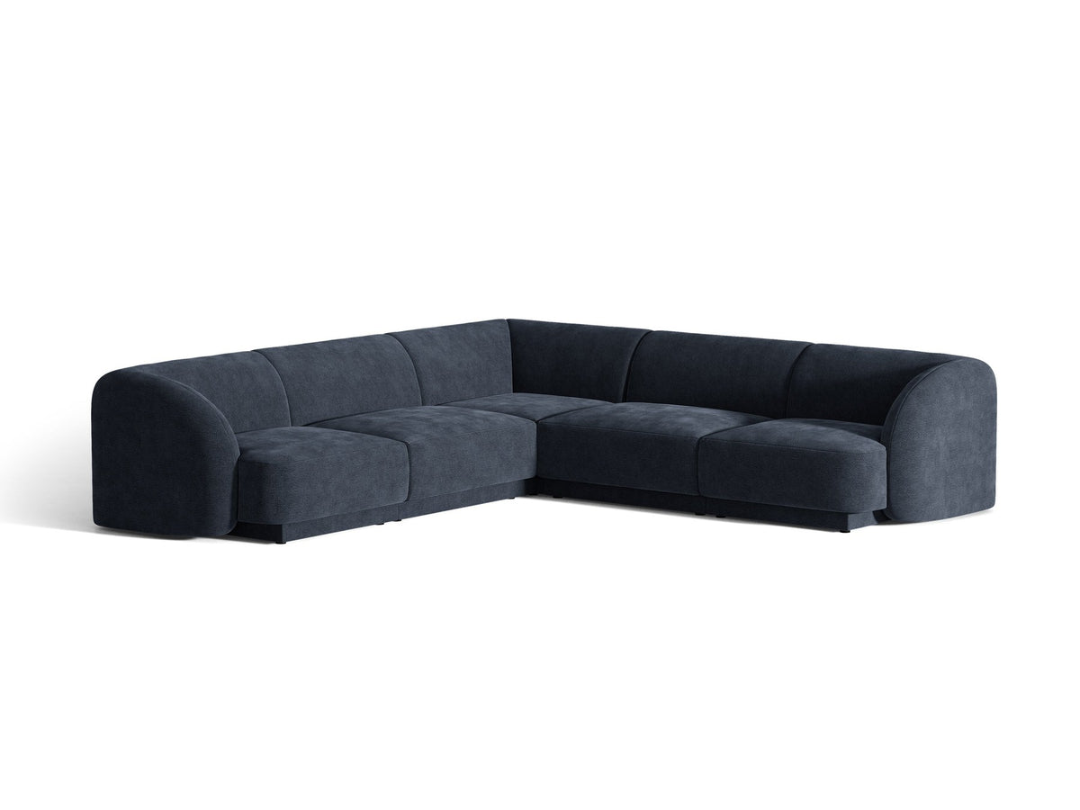 Dunkelbeiges symmetrisches Ecksofa Miley von Micadoni aus Bluvel-Stoff mit schwarzen Kunststoffbeinen, moderne L-Form für Wohnräume.