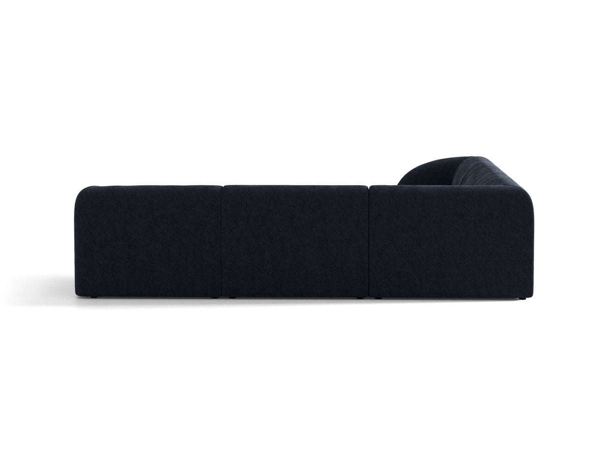 Dunkelbeiges symmetrisches Ecksofa Miley von Micadoni aus Bluvel-Stoff mit schwarzen Kunststoffbeinen, moderne L-Form für Wohnräume.