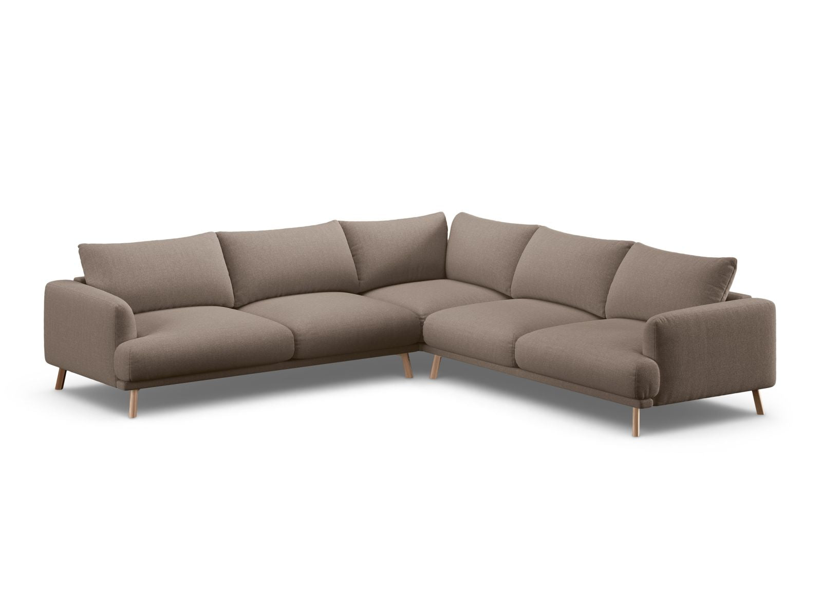 Elegantes 5-Sitzer Ecksofa Symmetric Naomi in stilvollem Cappuccino-Liberty, ideal für moderne Wohnräume.