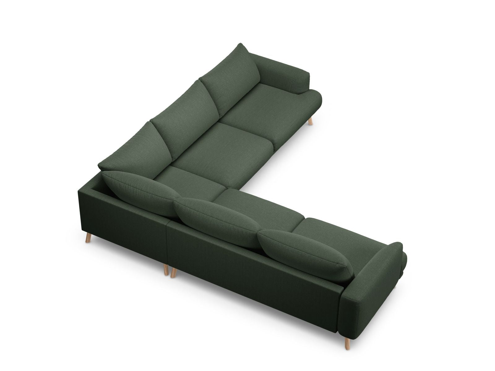 Elegantes 5-Sitzer Ecksofa Symmetric Naomi in ansprechendem Moosgrün, ideal für gemütliche Abende und stilvolle Einrichtung.