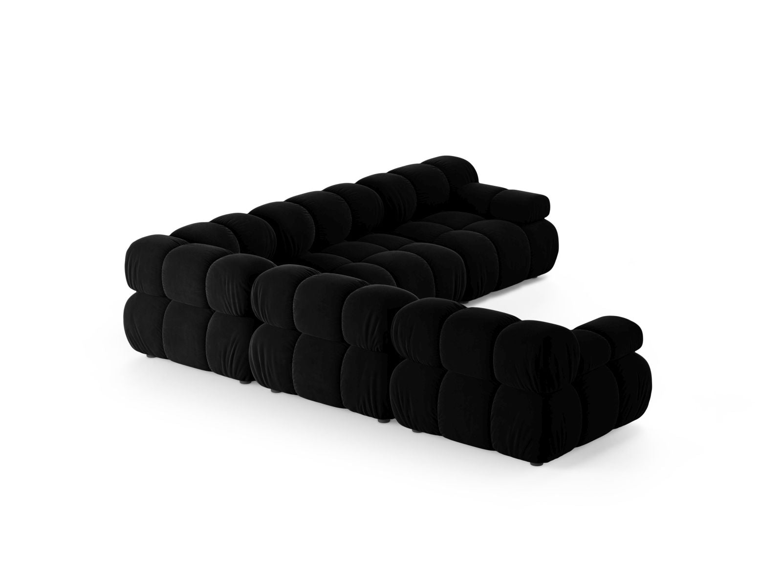 Elegantes 5-Sitzer Ecksofa Symmetric Bellis in zeitlosem Schwarz, ideal für gesellige Abende und gemütliche Entspannung im Wohnzimmer.