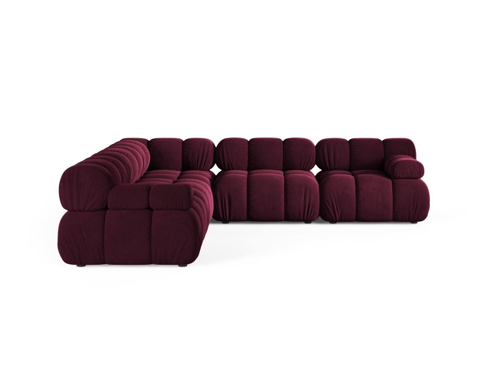 Elegantes 5-Sitzer Ecksofa Symmetric Bellis in tiefem Burgunderrot, ideal für stilvolle Wohnräume und gemütliche Abende.
