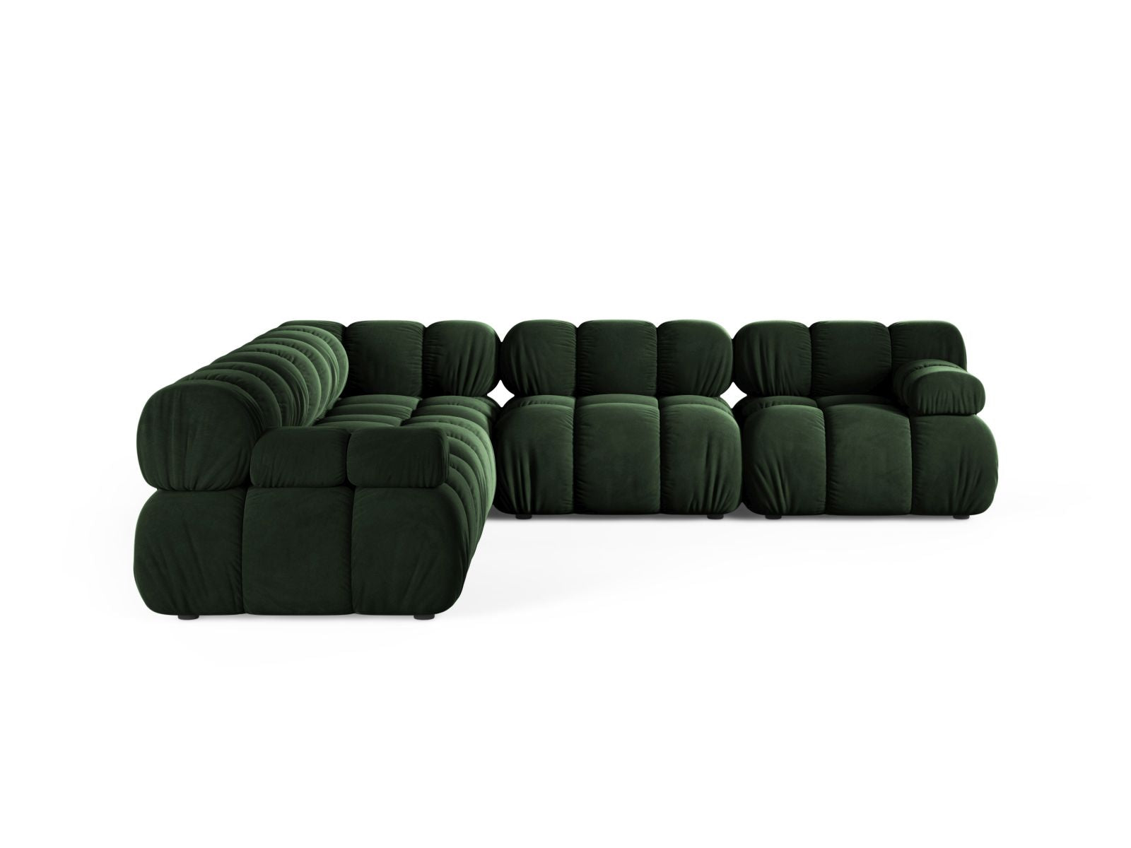 Elegantes 5-Sitzer Ecksofa Symmetric Bellis in sattem Flaschengrün, ideal für stilvolle Wohnräume und gemütliche Abende.