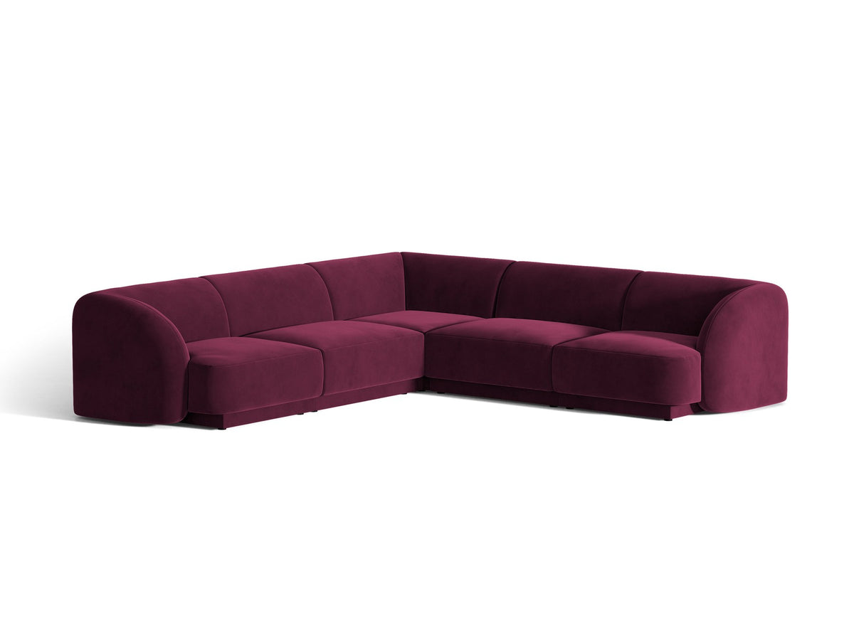 Dunkelbeiges symmetrisches Ecksofa Miley von Micadoni aus Bluvel-Stoff mit schwarzen Kunststoffbeinen, moderne L-Form für Wohnräume.