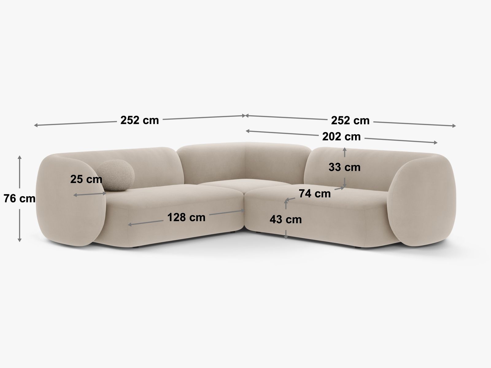 Elegantes 5-Sitzer Ecksofa Symmetric Kate in strahlendem Gelb, perfekt für stilvolle Wohnzimmer und entspannte Stunden mit Freunden.