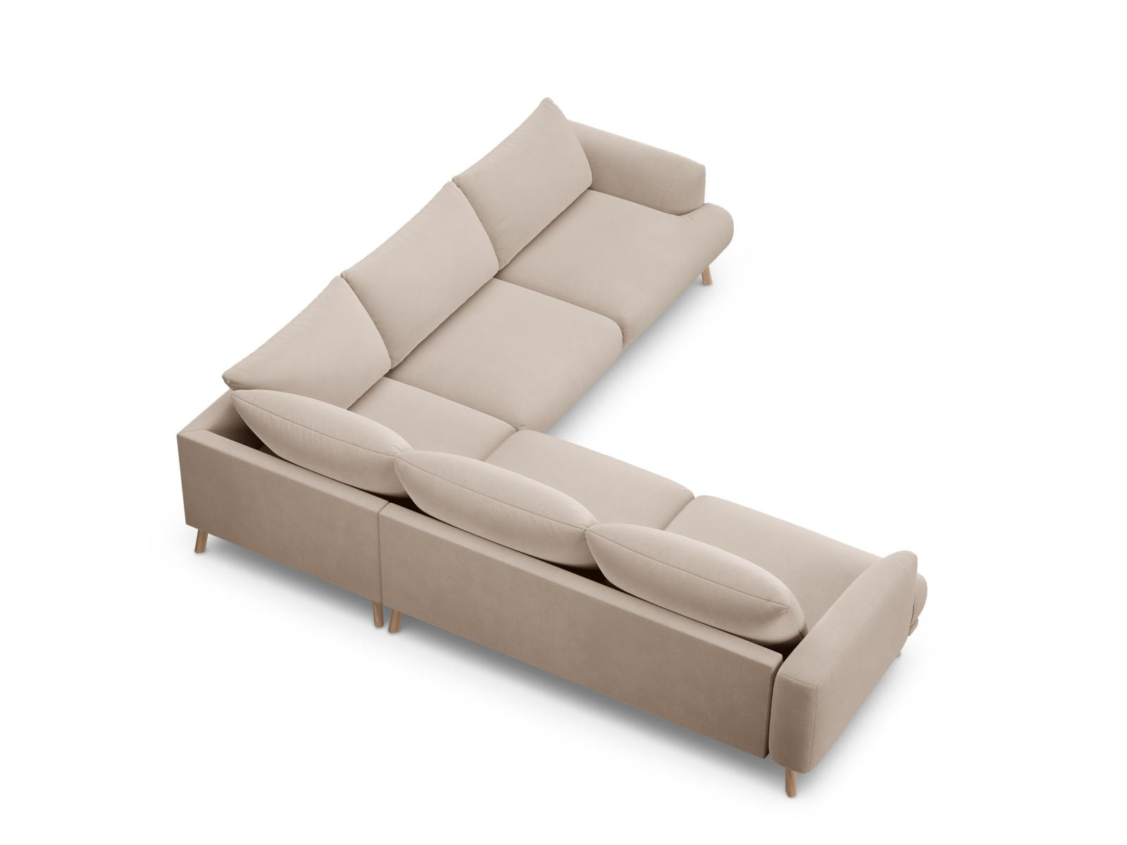 Beige 5-Sitzer Ecksofa Symmetric Naomi von Micadoni, perfekt für stilvolle Wohnräume, bietet Komfort und modernes Design für jede Gelegenheit.