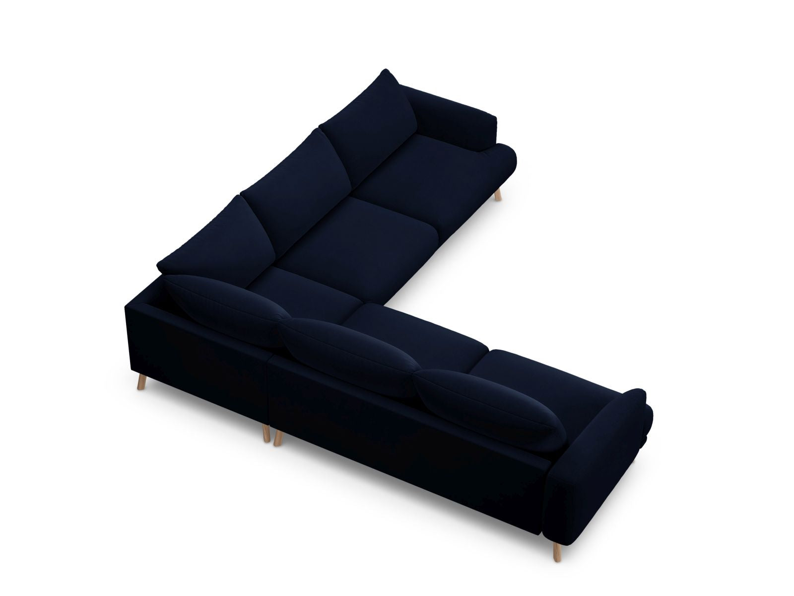 Elegantes 5-Sitzer Ecksofa Symmetric Naomi in Royalblau, ideal für stilvolle Wohnräume und entspannte Abende von Micadoni.