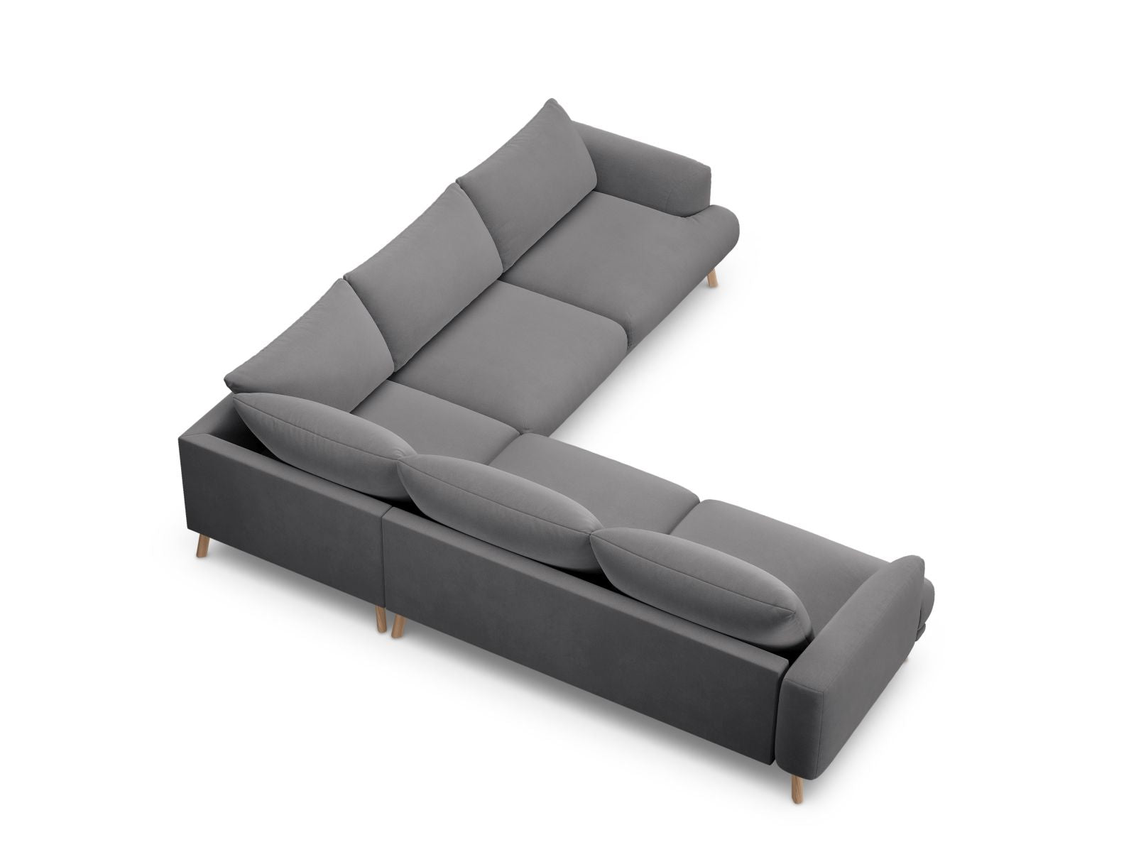 Elegantes 5-Sitzer Ecksofa Symmetric Naomi in zeitlosem Grau, ideal für gemütliche Abende und modernes Wohndesign.