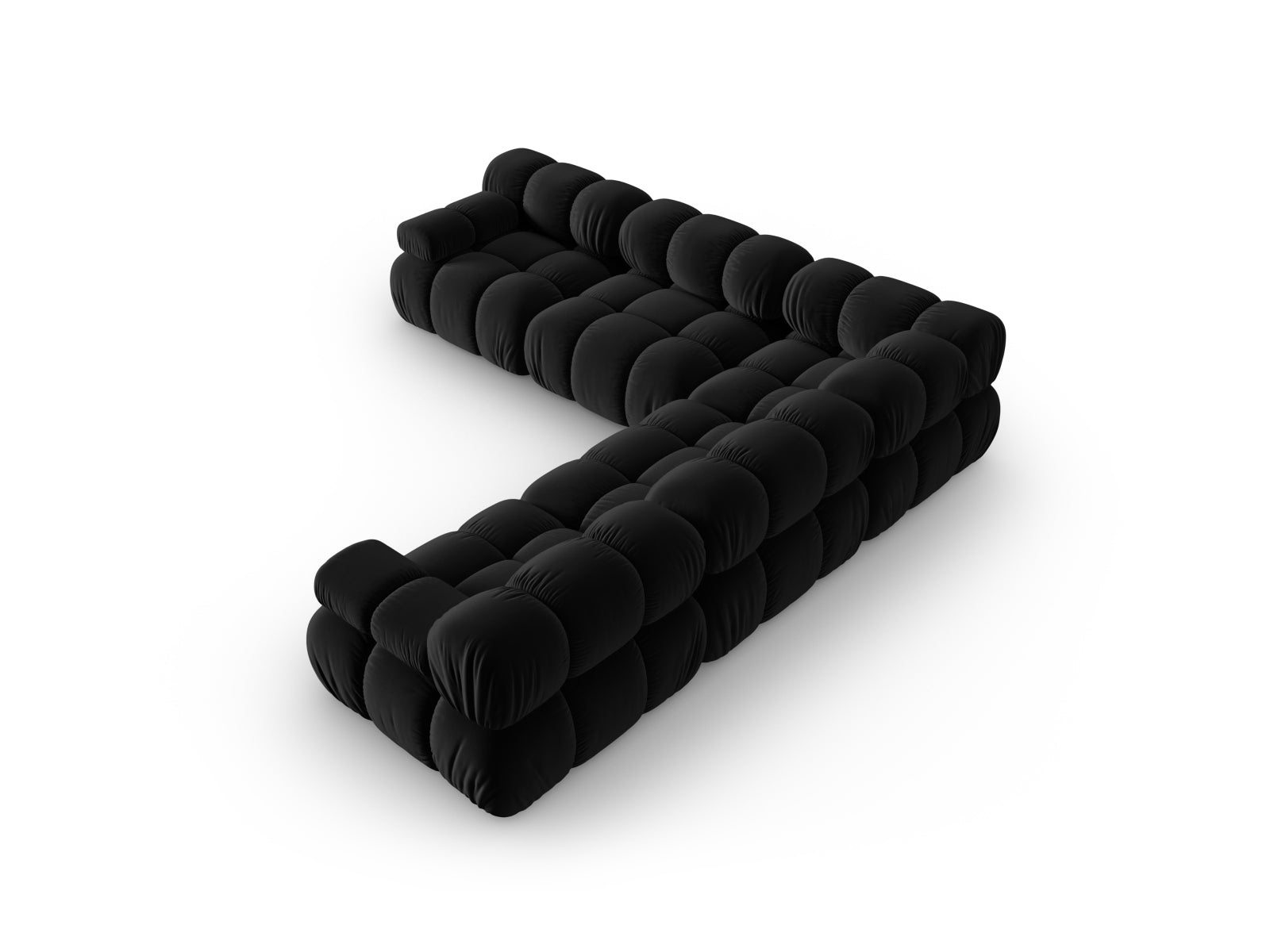 Stylisches Bellis Velour Ecksofa in Schwarz-Bluvel, großzügiger 5-Sitzer mit 282 cm, perfekt für moderne Wohnkonzepte von Micadoni.