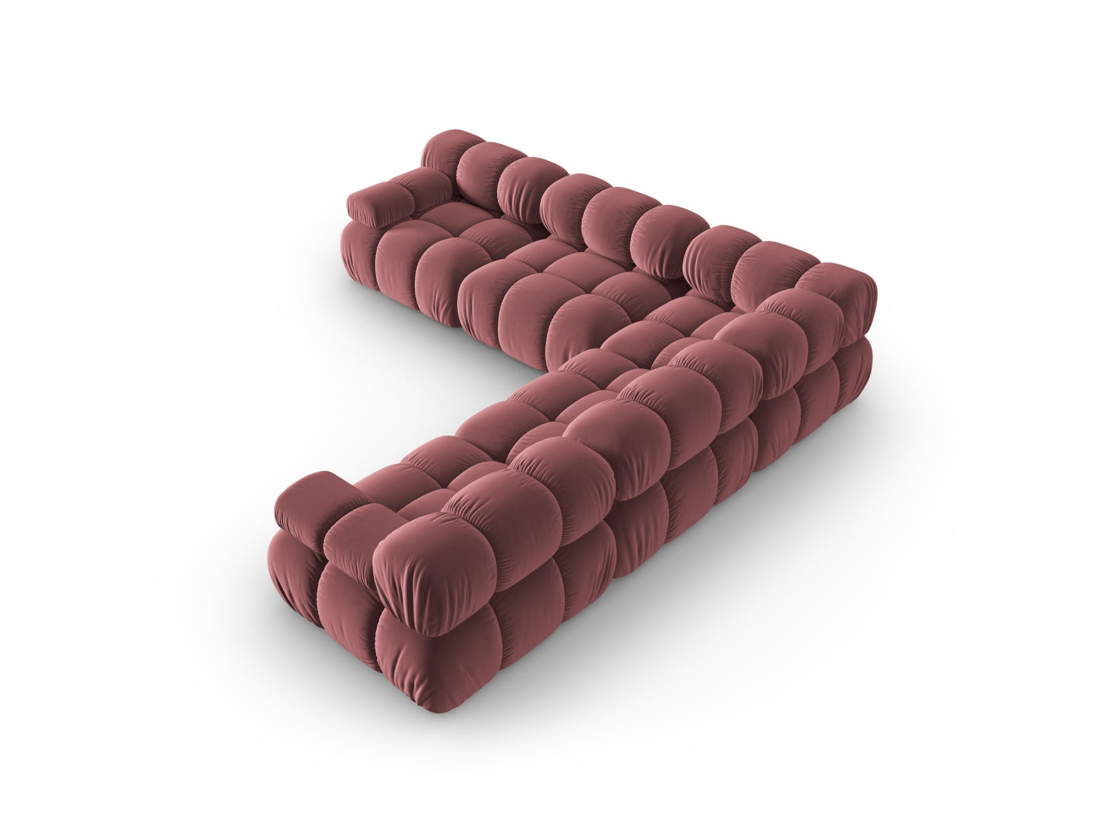 Modernes Bellis Velour Ecksofa in sanften Farben, perfekt für entspannte Stunden und stilvolle Einrichtungsideen.