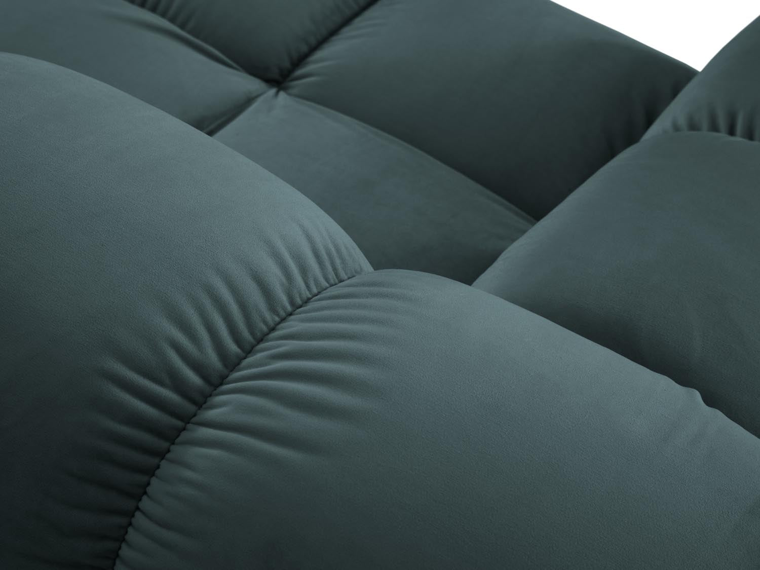 Elegantes Bellis Velour Ecksofa in Türkis, 5-Sitzer mit symmetrischem Design, ideal für stilvolle und einladende Wohnräume.