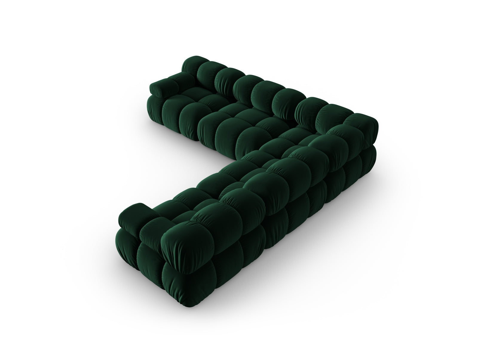 Modernes Bellis Velour Ecksofa in edlem Flaschengrün, großzügiger 5-Sitzer mit 282 cm, perfekt für gemütliche und stilvolle Wohnbereiche.