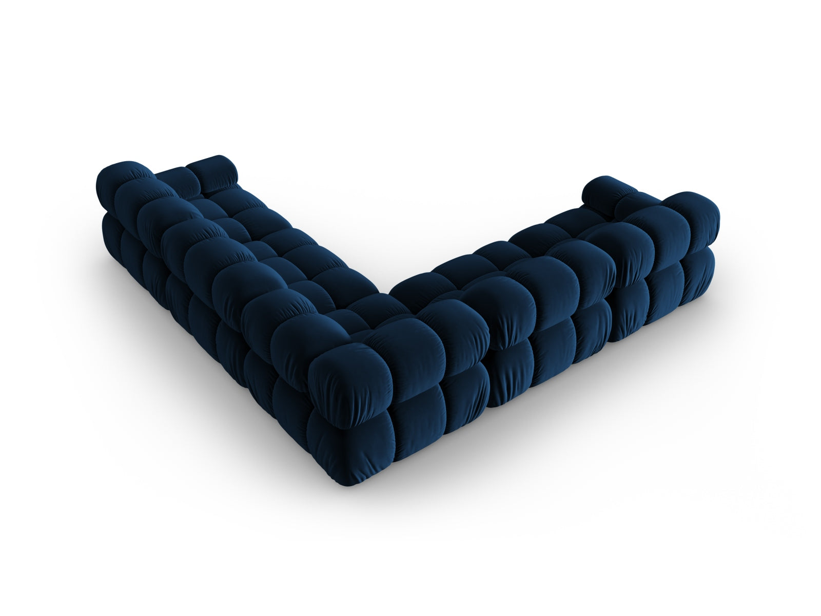 Luxuriöses Bellis Velour Ecksofa in tiefem Royalblau, großzügiger 5-Sitzer mit 282 cm, perfekt für moderne Wohnräume von Micadoni.