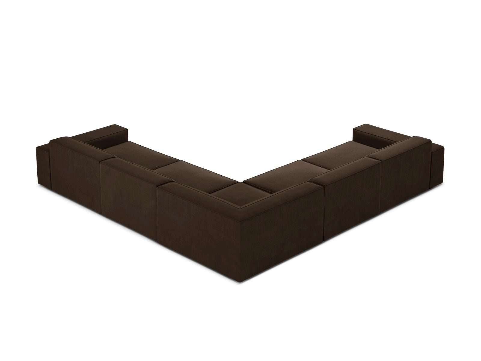 Elegantes, modulares Ecksofa Jodie Velour in Dunkelbraun, ideal für stilvolle Wohnräume. Bequemes 6-Sitzer-Design von Micadoni.