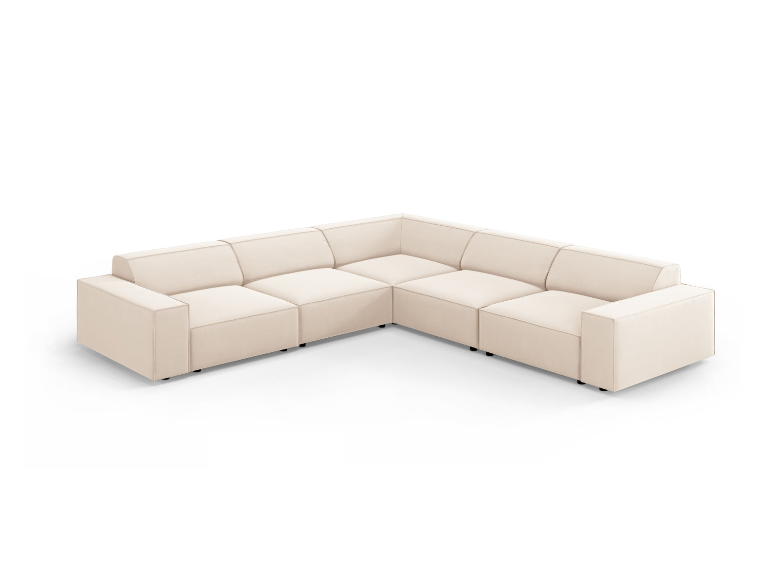 Elegantes, modulares Ecksofa Jodie in sanftem Beige, ideal für stilvolle Wohnräume. Perfekt für gesellige Abende mit Freunden.