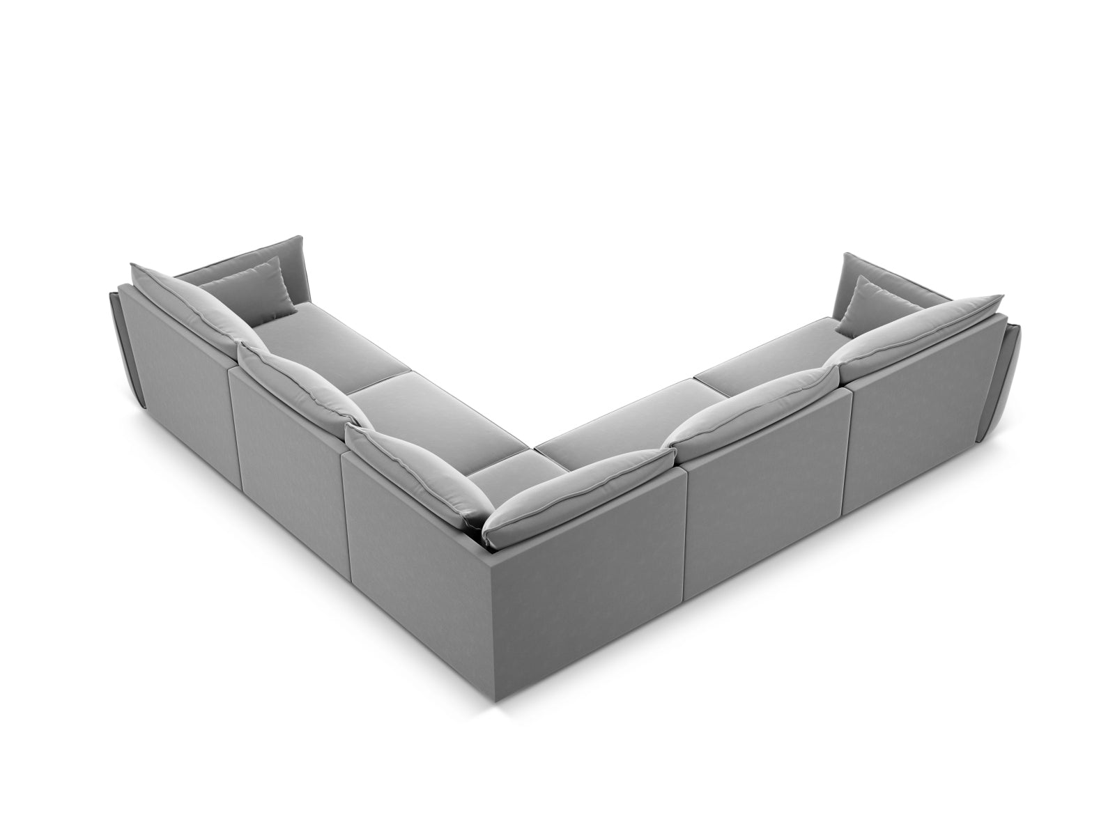 Luxuriöses 7-Sitzer Ecksofa Kaelle aus Velours in Grau-Blau, perfekt für moderne Wohnzimmer, angeboten von Micadoni.