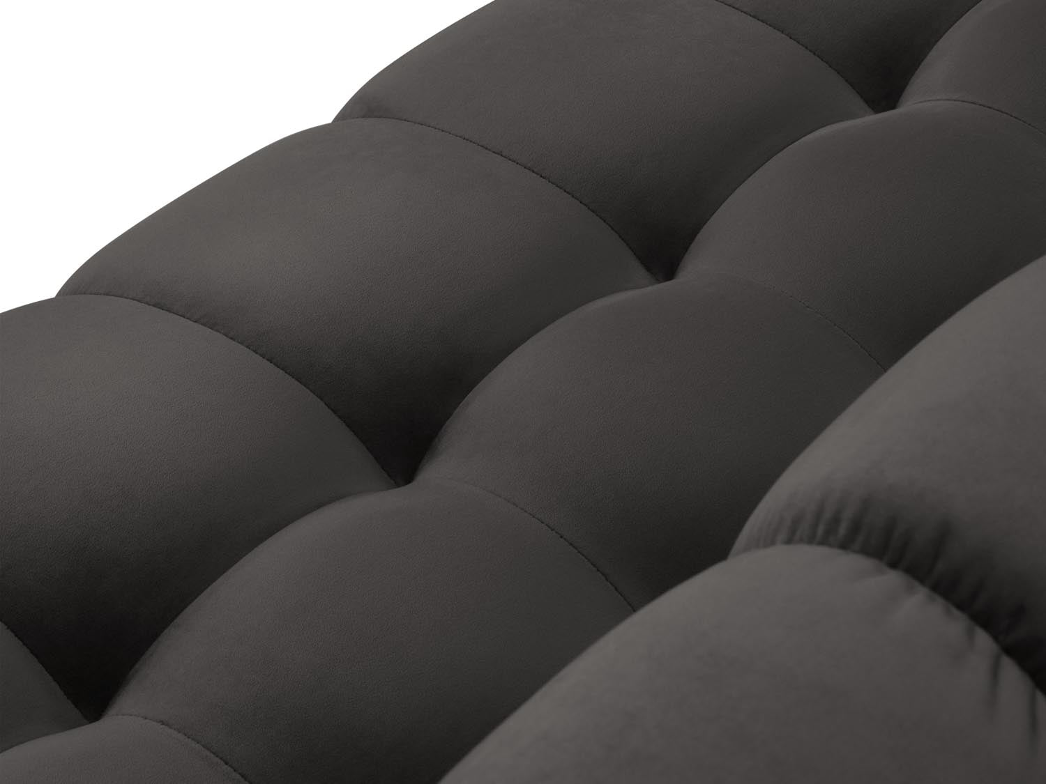Elegantes Mamaia Ecksofa in Dunkelgrau und Schwarz-Bluvel, symmetrisch für 6 Personen, ideal für stilvolle Wohnräume.