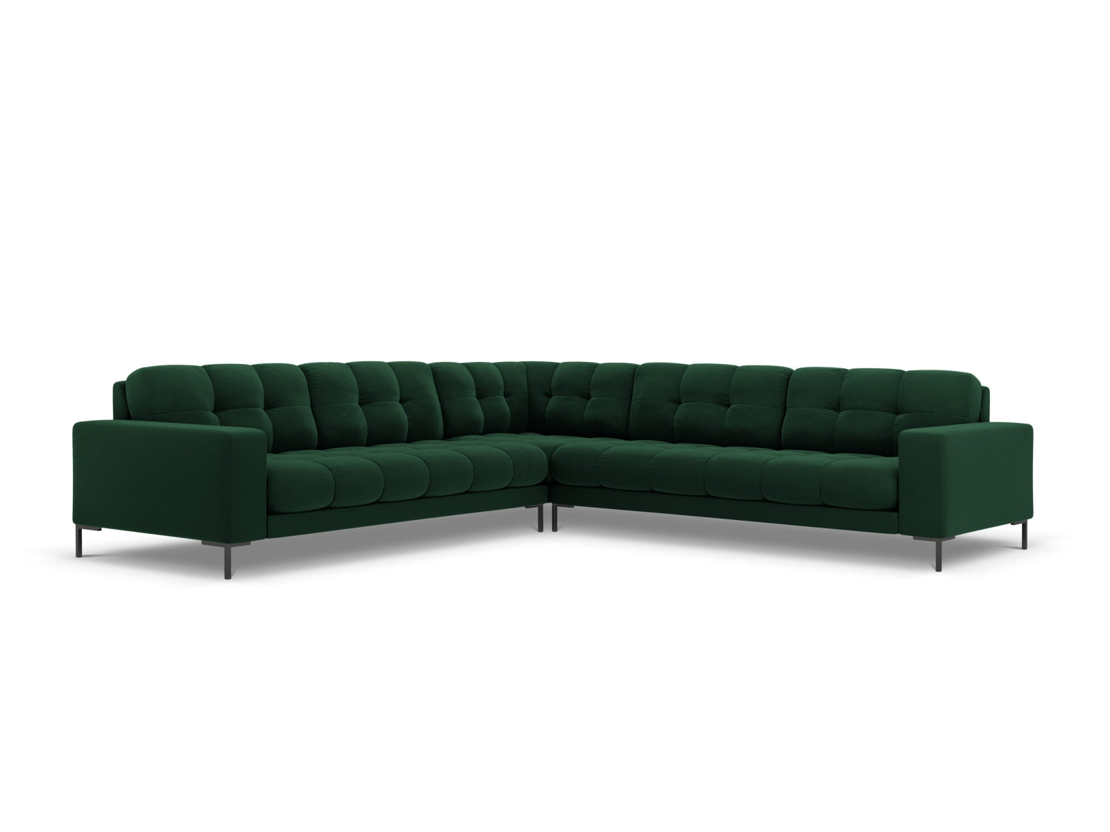 Mamaia Velour Symmetrical Ecksofa 6 Sitzer in Bottle Green/Schwarz-Bluvel präsentiert im Onlineshop von KAQTU Design AG. Ecksofa ist von Micadoni