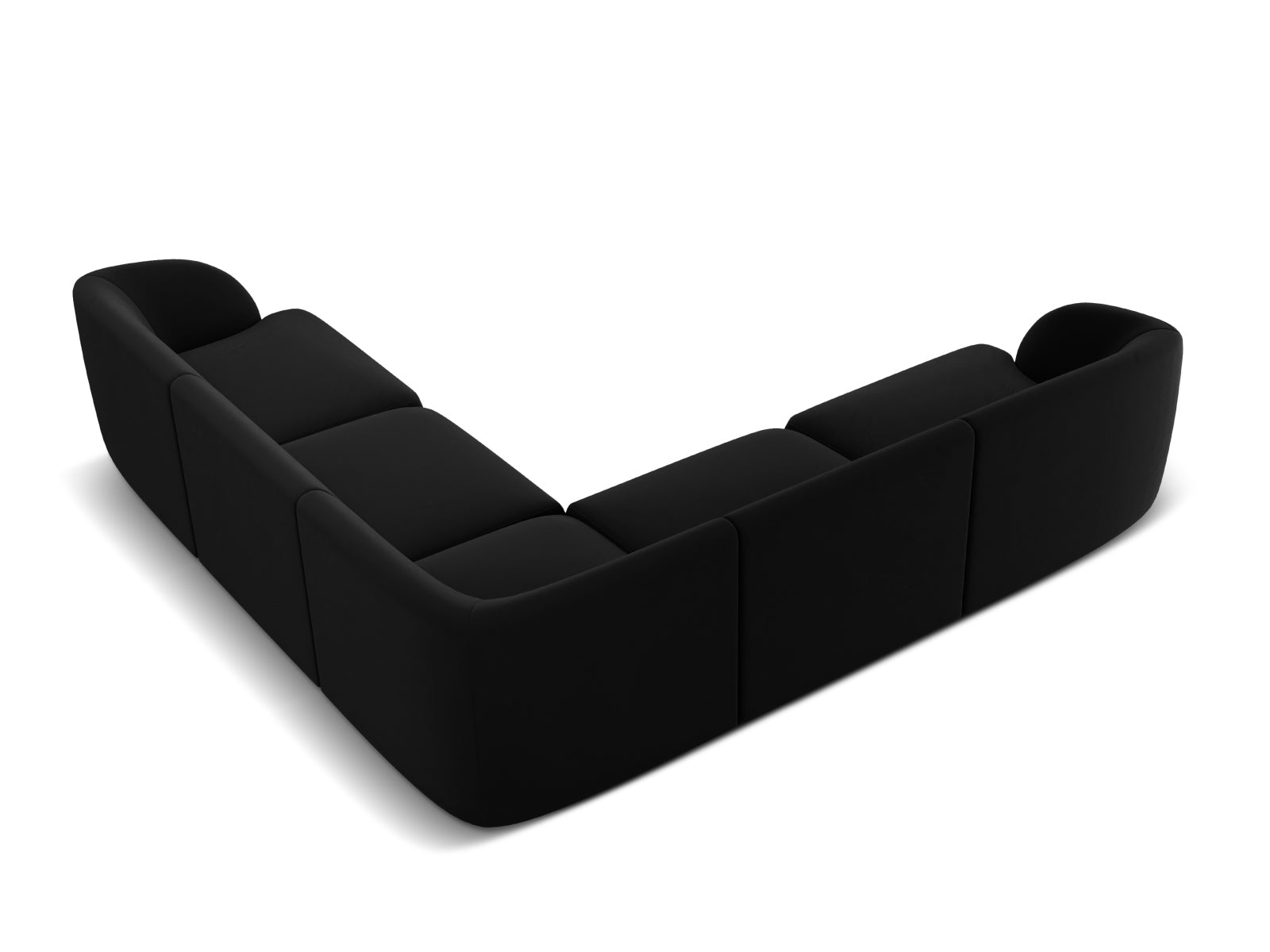 Modernes Miley Velour Ecksofa in Schwarz-Blau, 5-Sitzer von Micadoni, bietet Komfort und Stil für jedes Wohnzimmer.