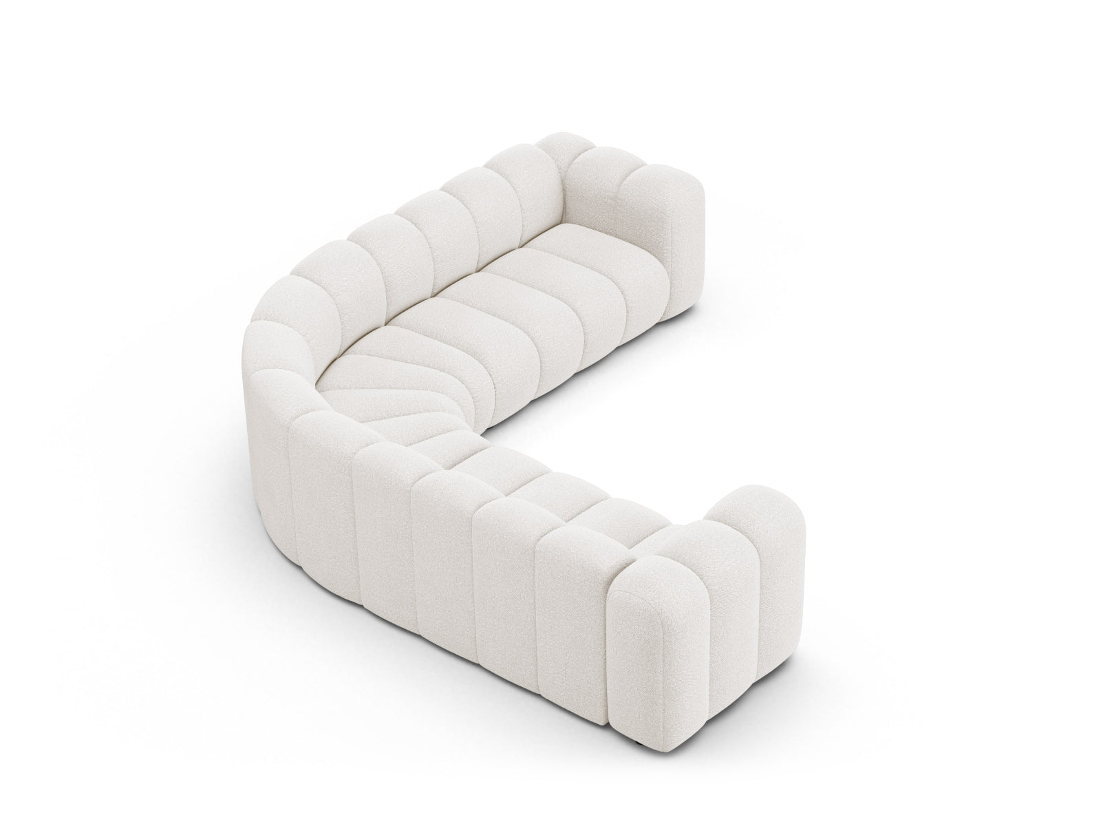Modulares Ecksofa Lupine in stilvollem Weiß, perfekt für gesellige Runden, bietet Platz für fünf Personen und vereint Funktionalität mit modernem Design.