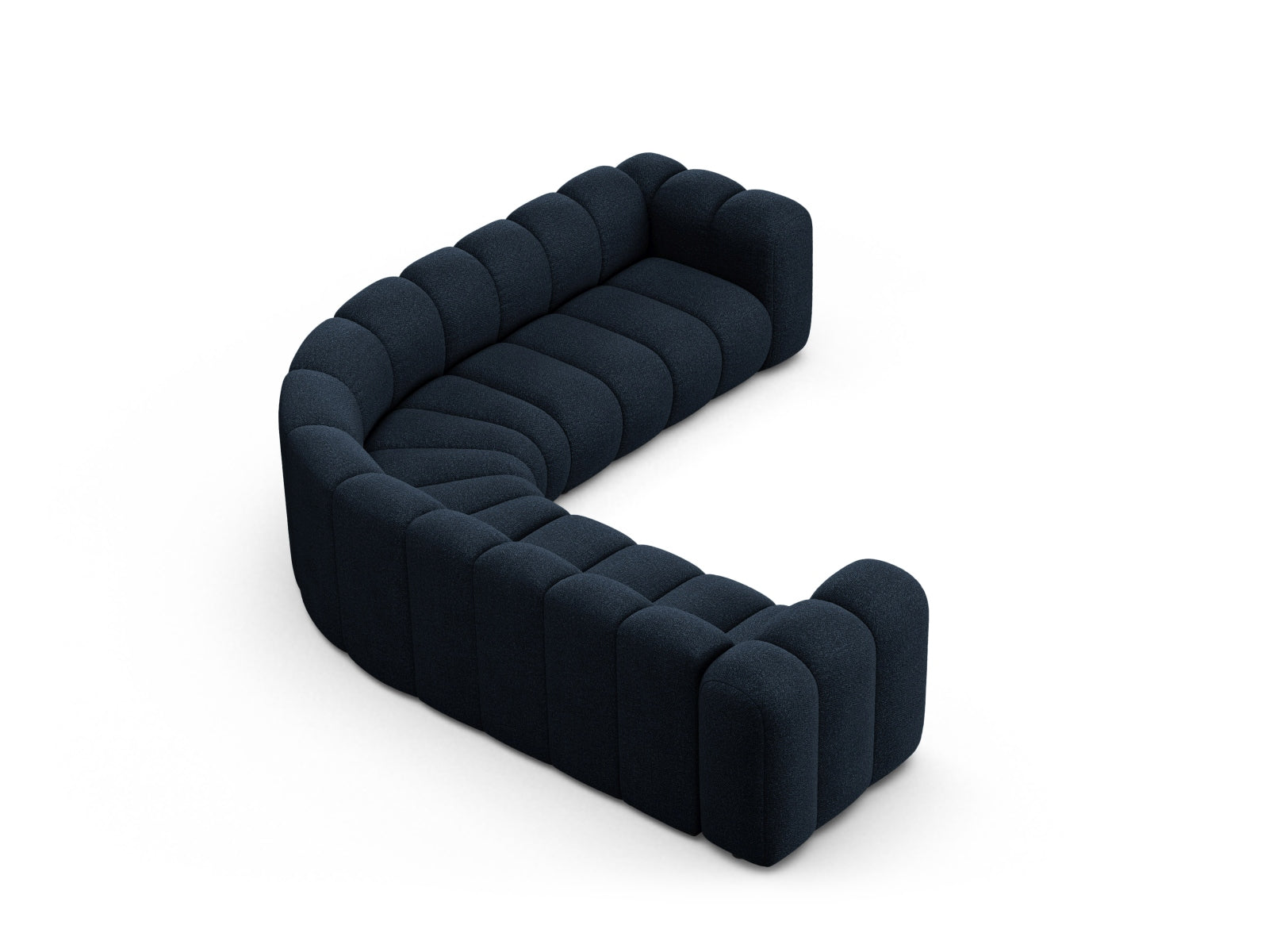 Modernes 5-Sitzer Ecksofa Lupine von Micadoni in tiefem Blau, perfekt für gemütliche und elegante Wohnambiente.