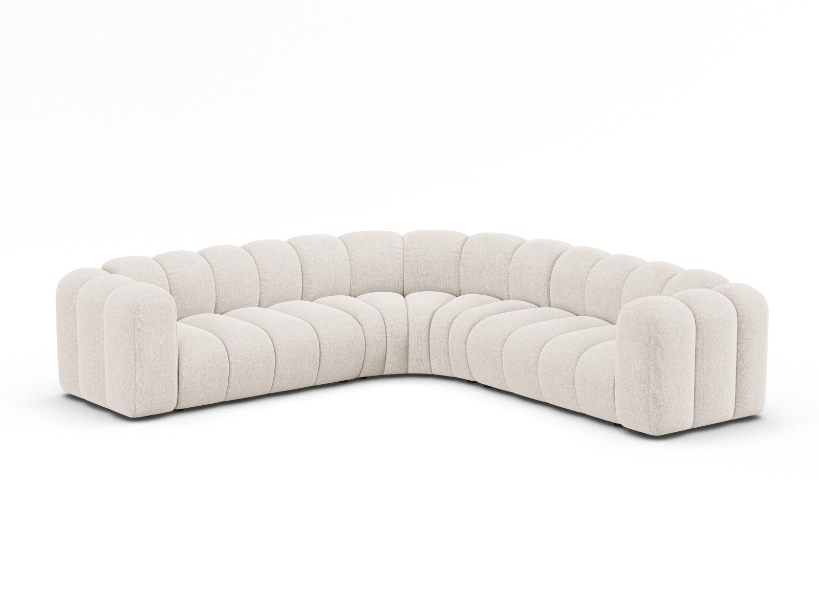 Elegantes, modulares Ecksofa in hellem Beige, ideal für stilvolle Wohnräume. Komfortables 5-Sitzer-Design von Micadoni.
