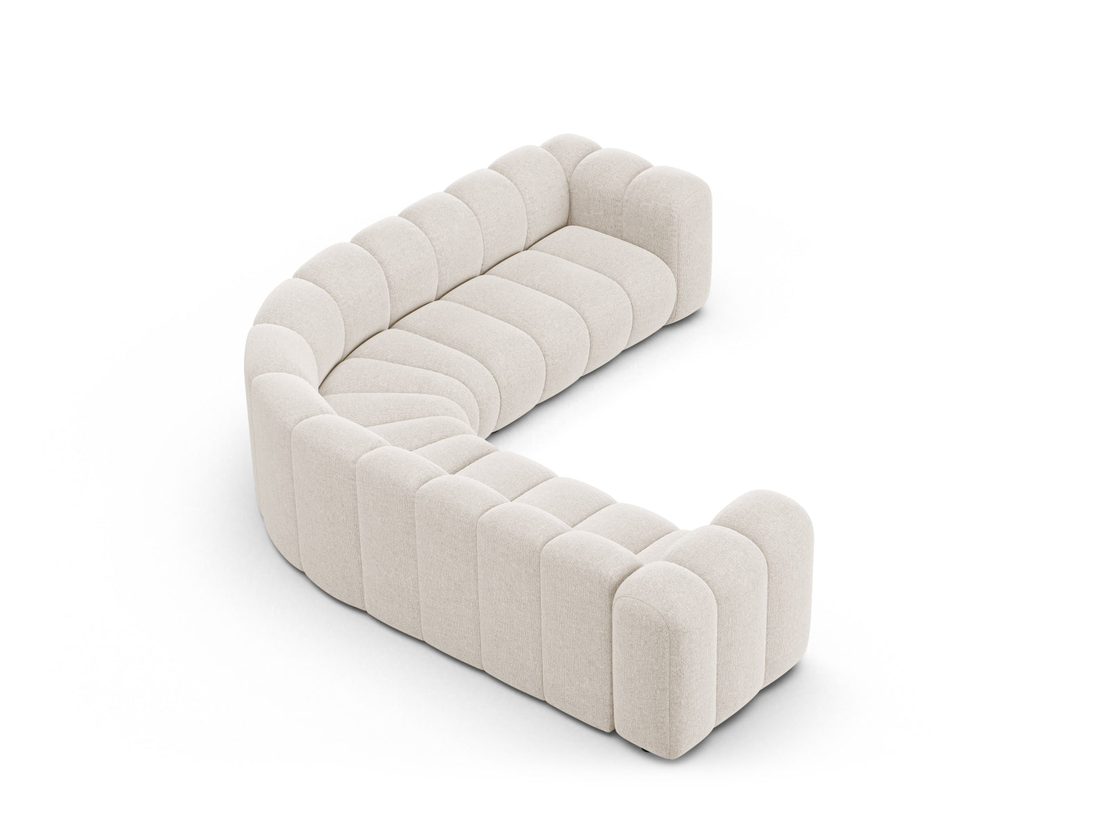 Modulares Ecksofa in sanftem Beige, perfekt für moderne Wohnzimmer. 5-Sitzer von Micadoni vereint Stil und Komfort.