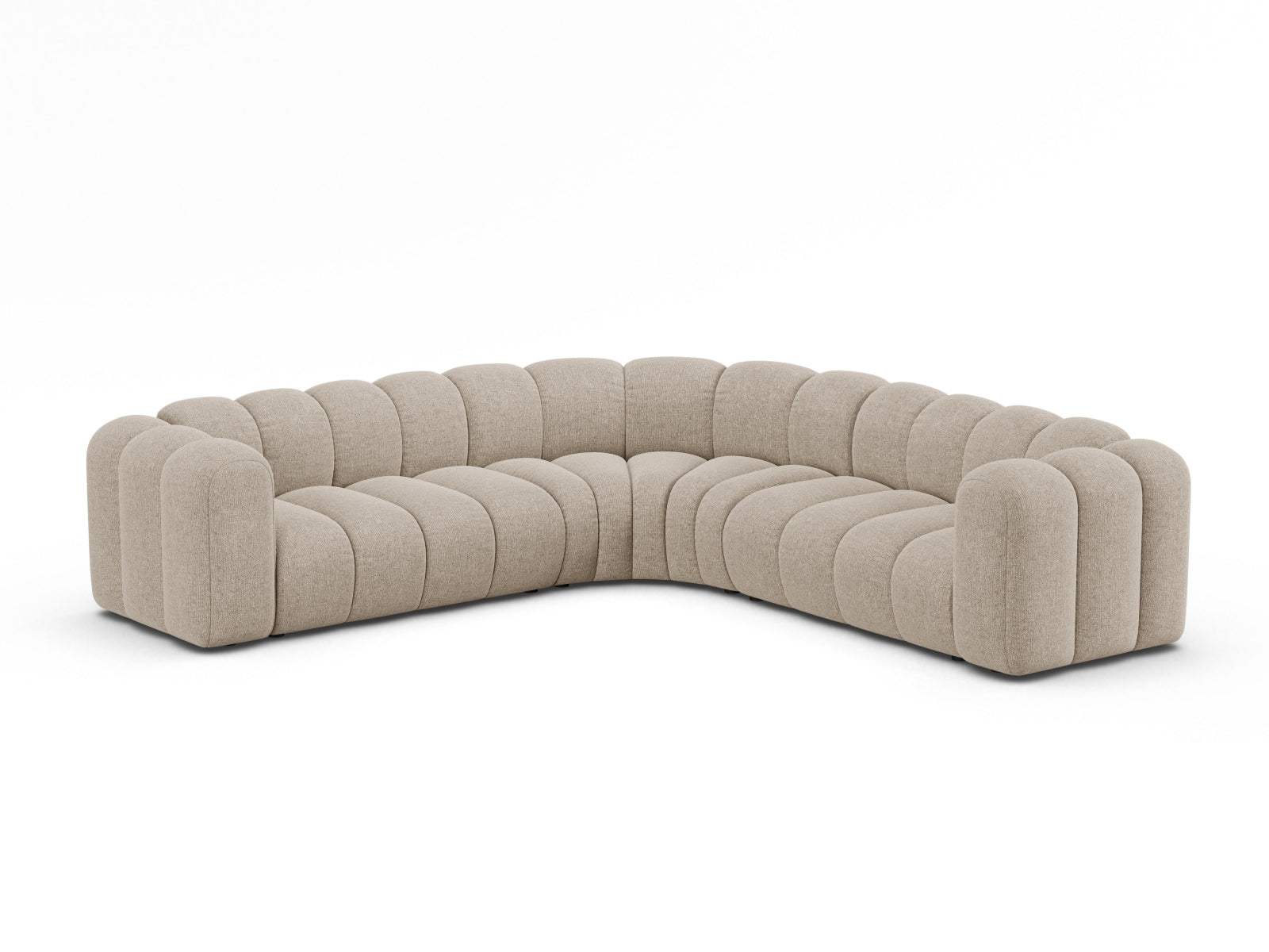 Elegantes, modulares Ecksofa in dunkelbeige, ideal für stilvolle Wohnräume. Komfortables 5-Sitzer-Design von Micadoni.