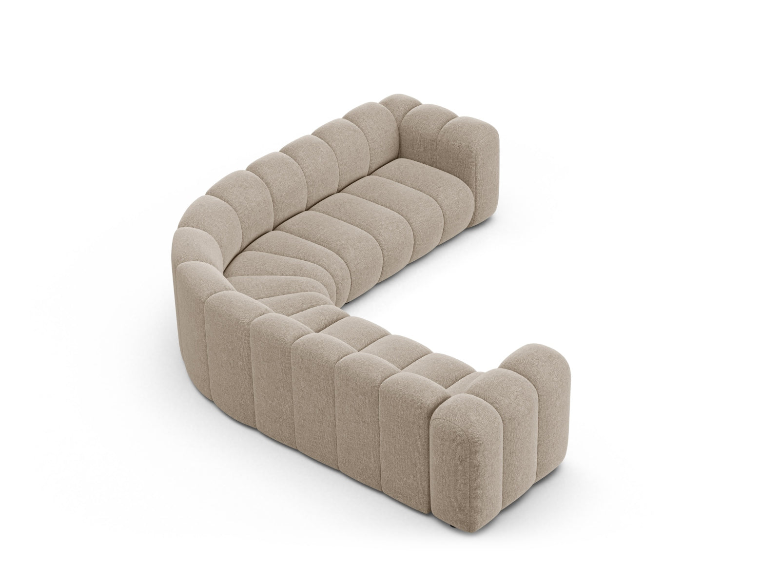 Modulares Ecksofa in sanftem Dunkelbeige, perfekt für moderne Wohnzimmer. 5-Sitzer von Micadoni vereint Stil und Komfort.