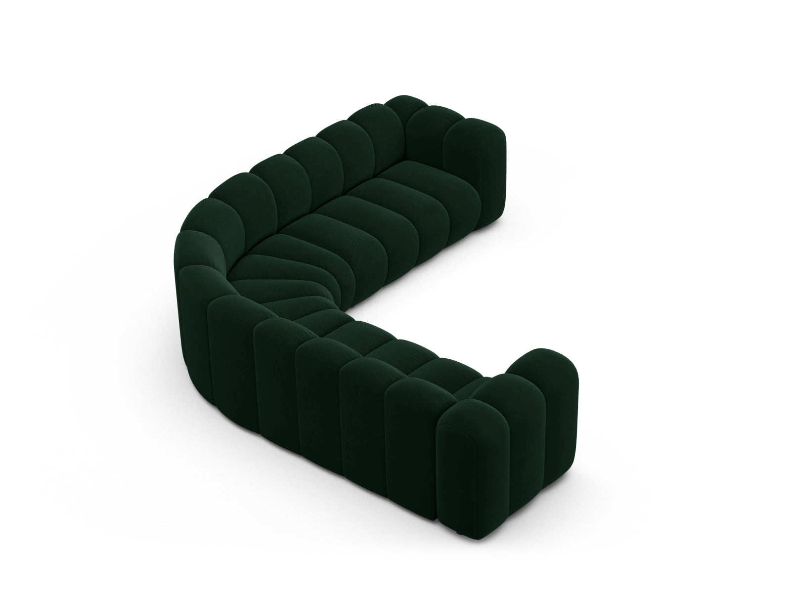 Modulares 5-Sitzer Ecksofa Lupine in edlem Flaschengrün, perfekt für moderne Wohnkonzepte und gemütliche Zusammenkünfte.