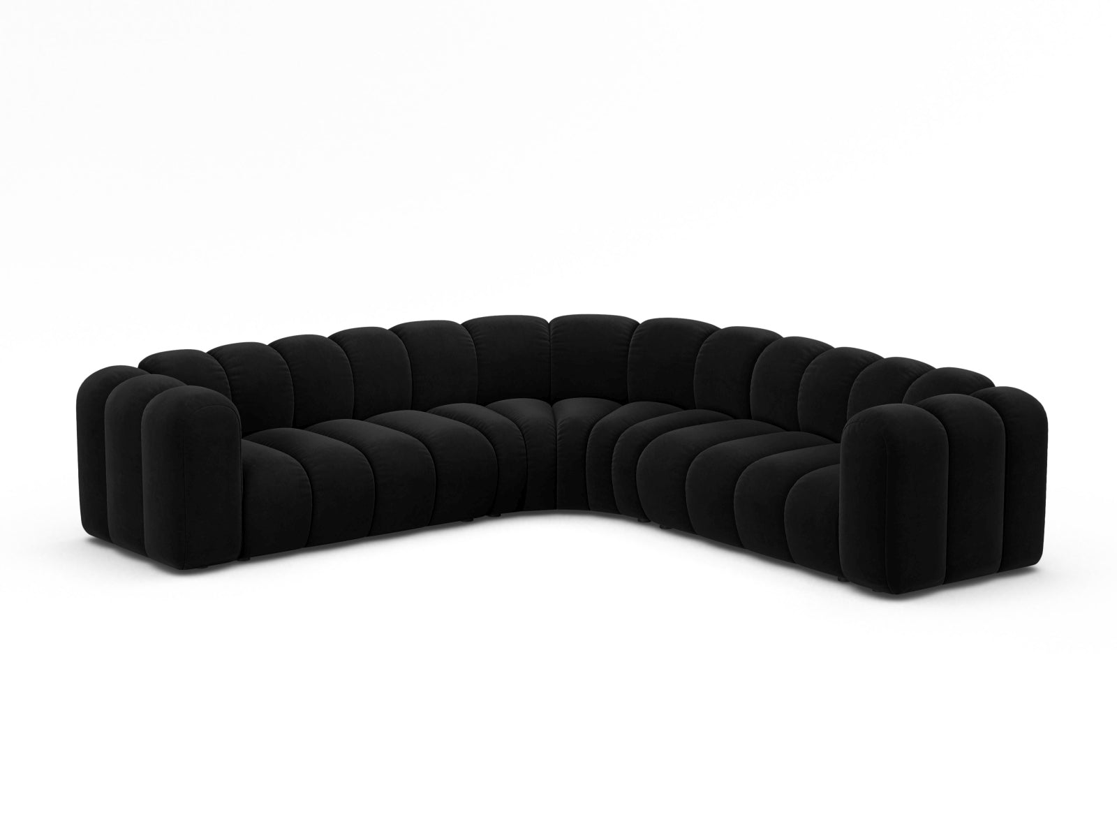 Elegantes Lupine Modular Ecksofa in Schwarz, ideal für moderne Wohnräume, bietet Platz für bis zu fünf Personen.